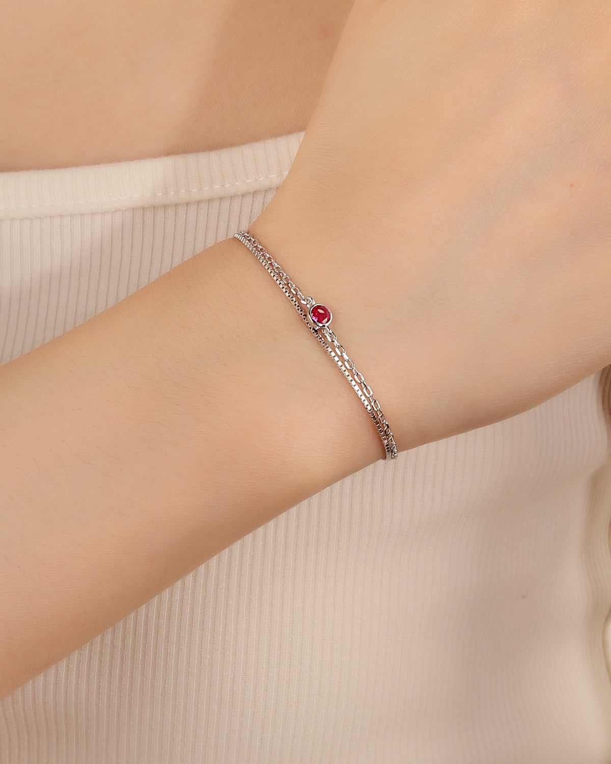 Pulsera doble con circonia 17+3cm en rodizado