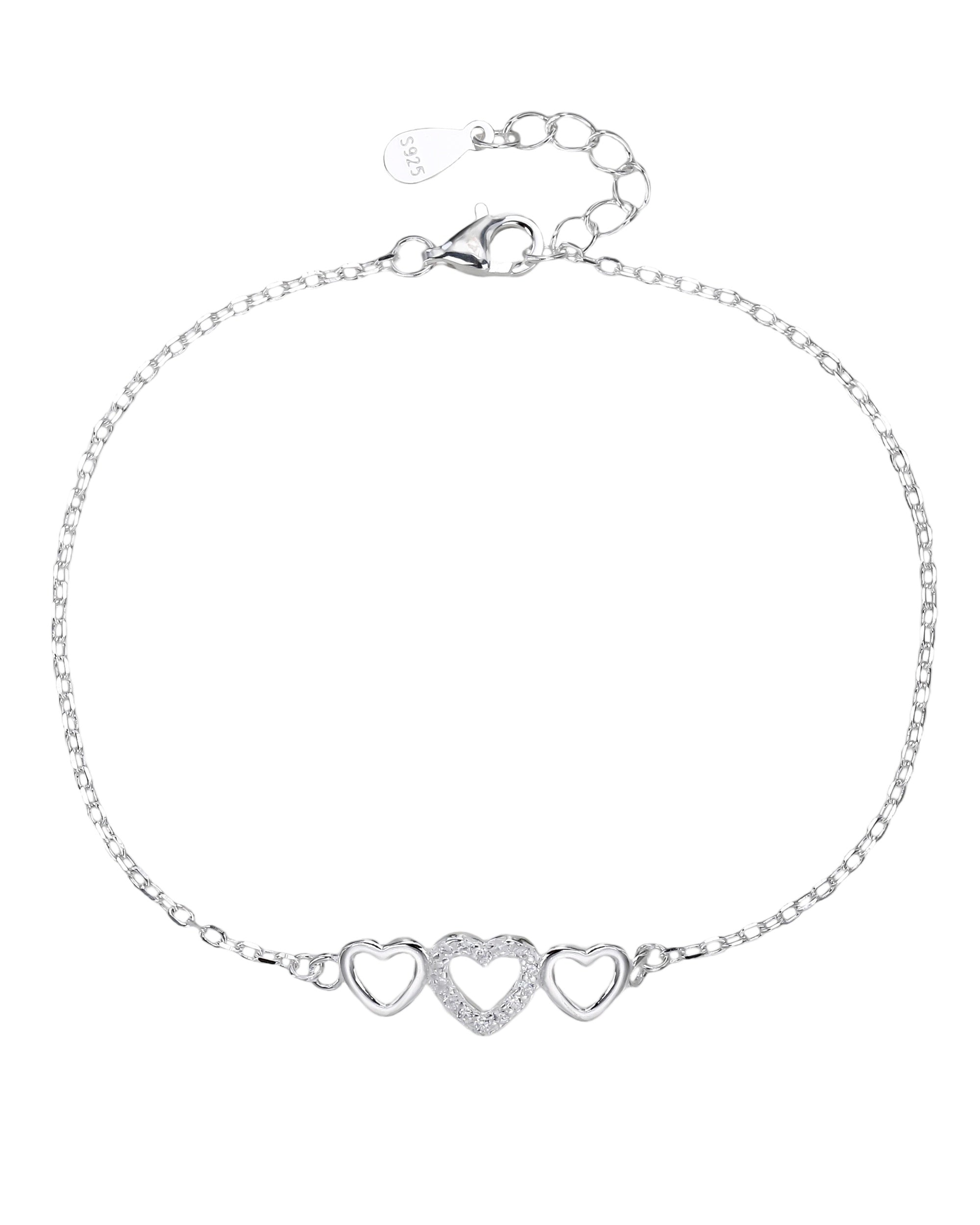 Pulsera sencilla de tripe corazon con circonia en plateado