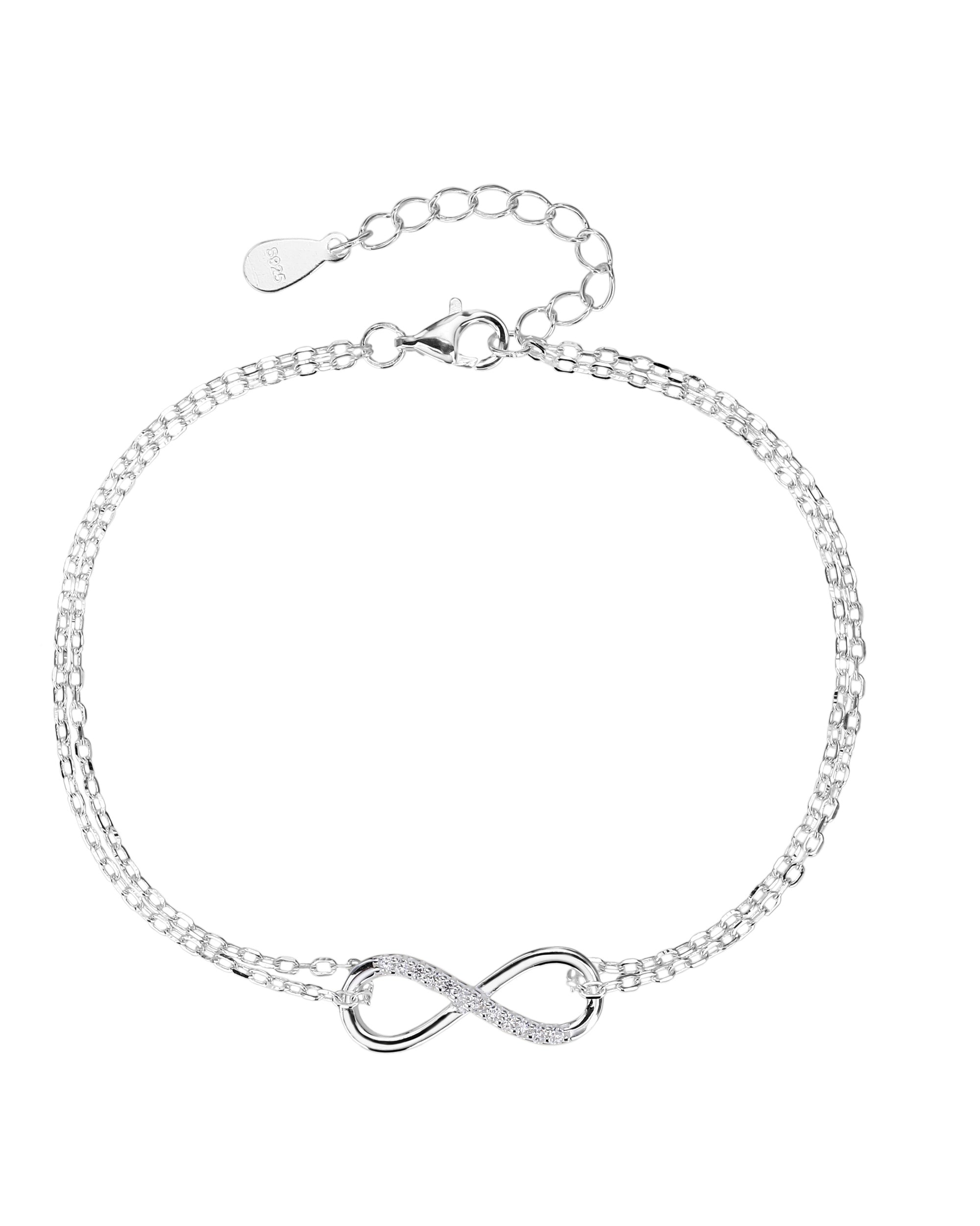 Pulsera doble de infinito con circonia blanca en plateado