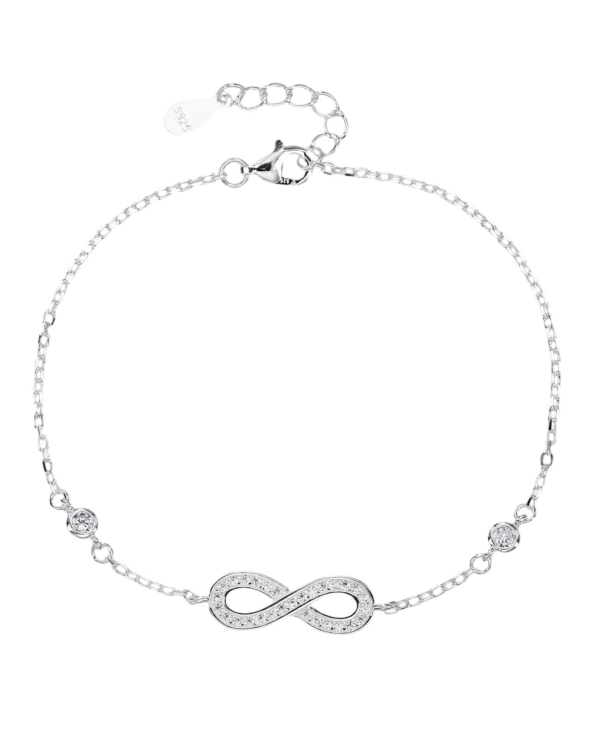 Pulsera sencilla con infinito y circonias biceladas blancas en plateado