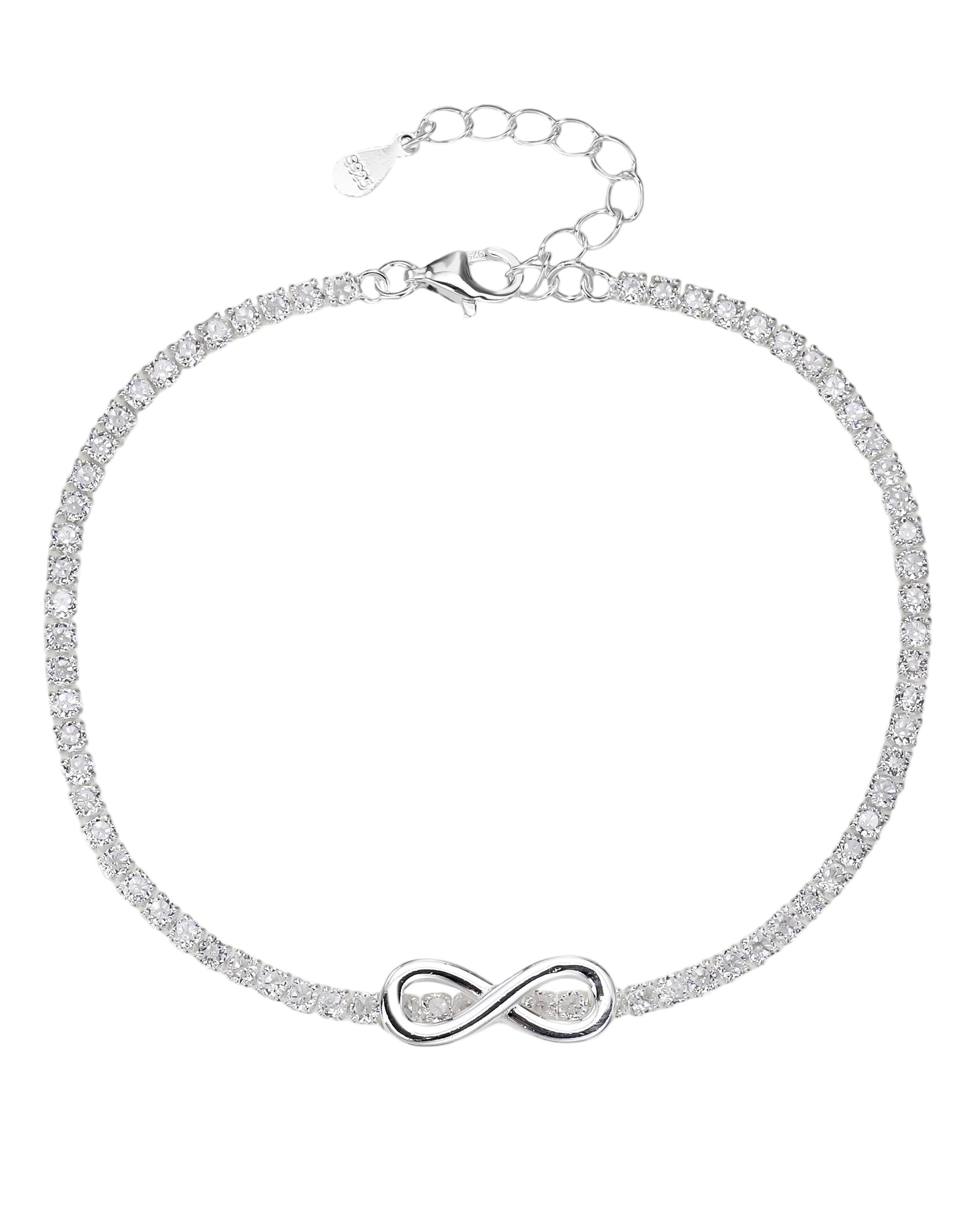 Pulsera de tenis con infinito liso y circonias blancas en plateado