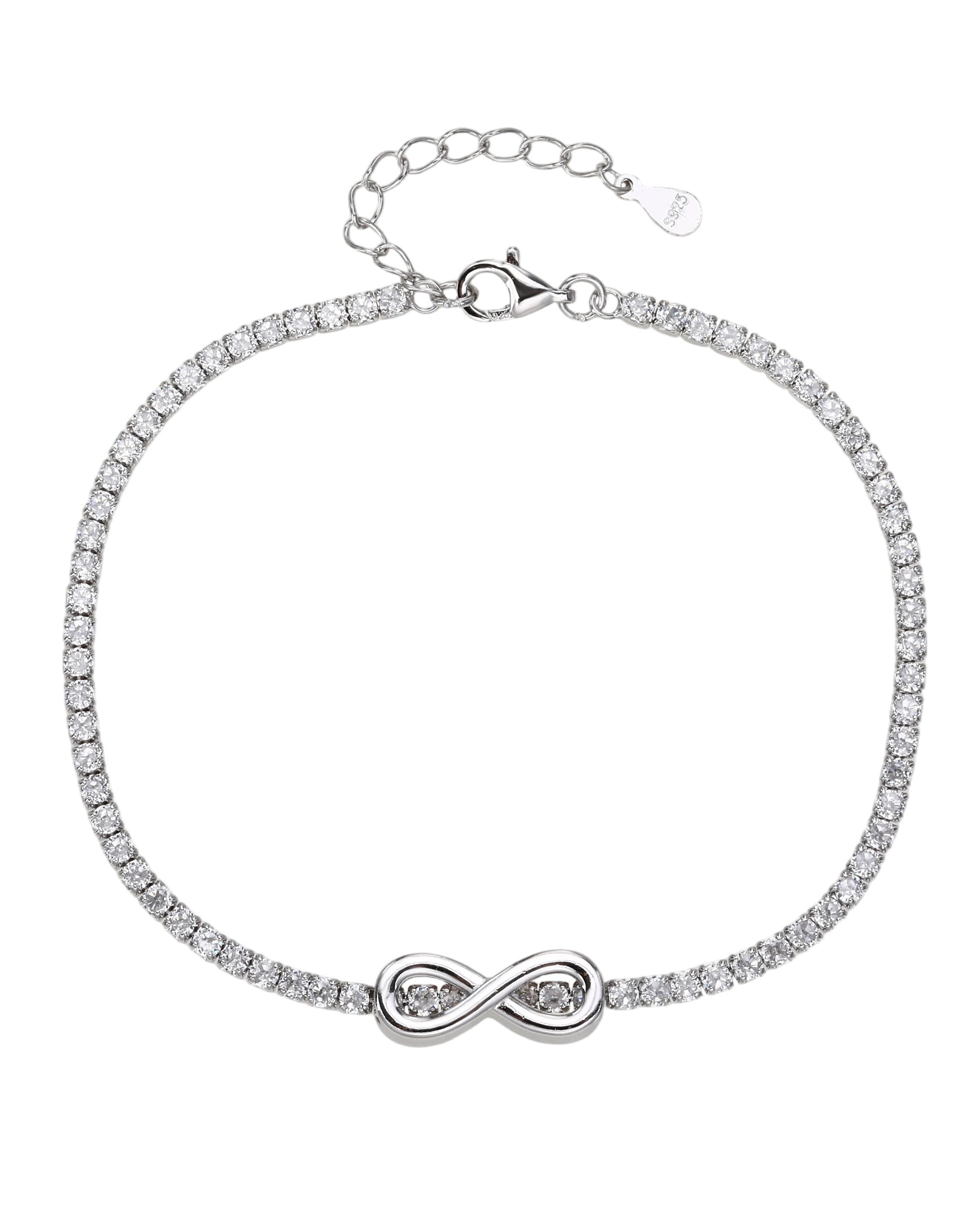 Pulsera de tenis con infinito liso y circonias blancas en rodizado