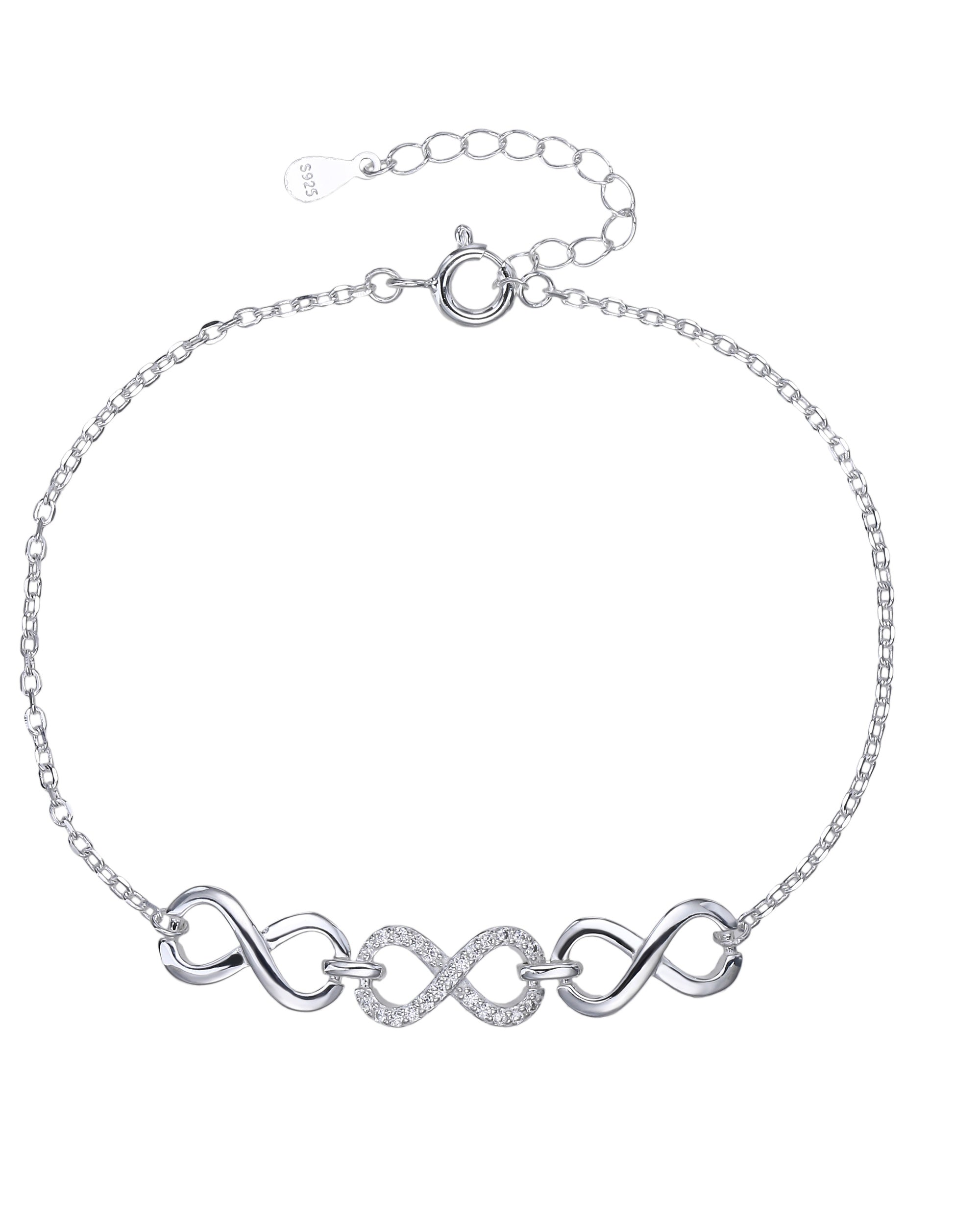 Pulsera sencilla de infinitos con circonia blanca 17+3cm en plateado