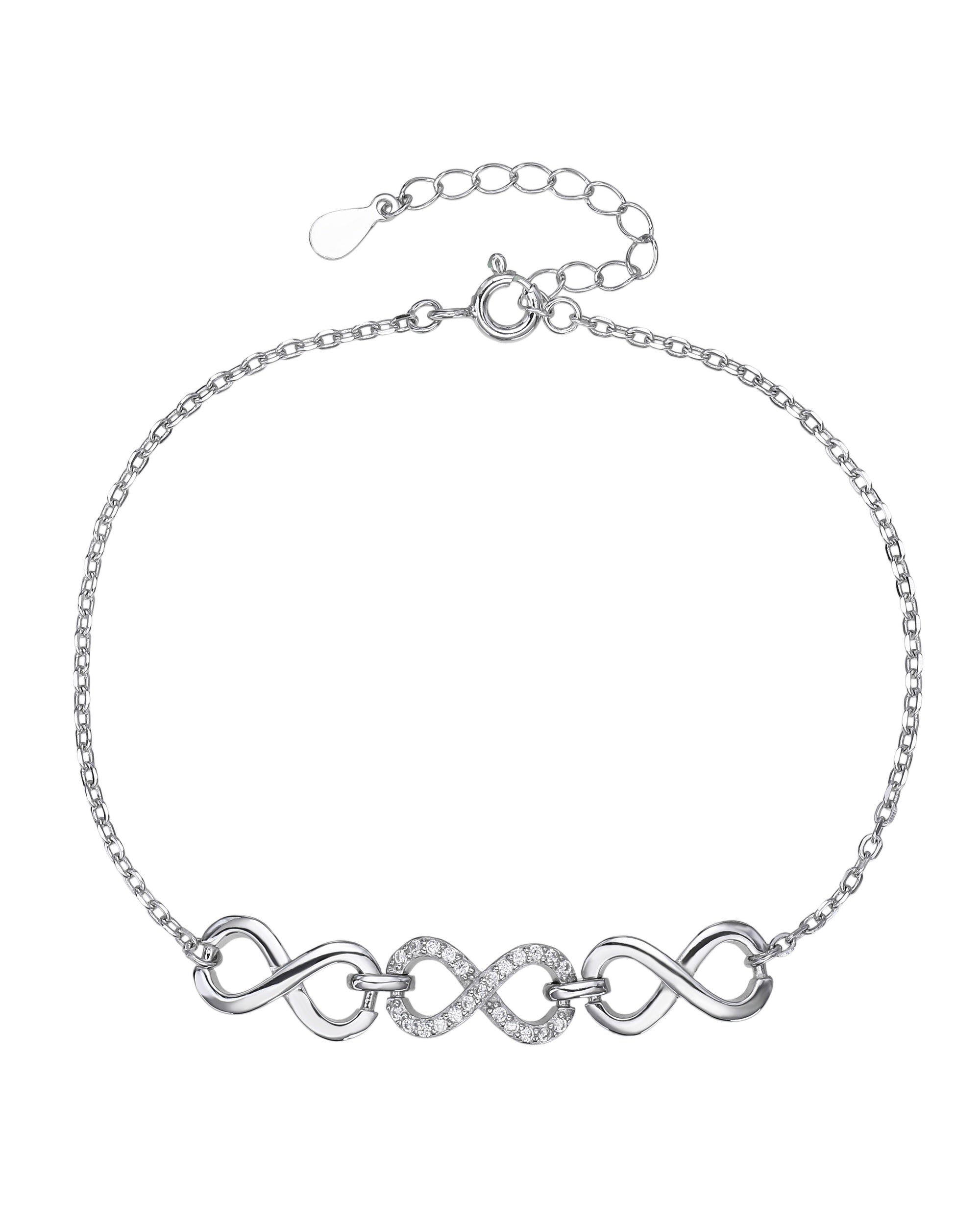 Pulsera sencilla de infinitos con circonia blanca 17+3cm en rodizado