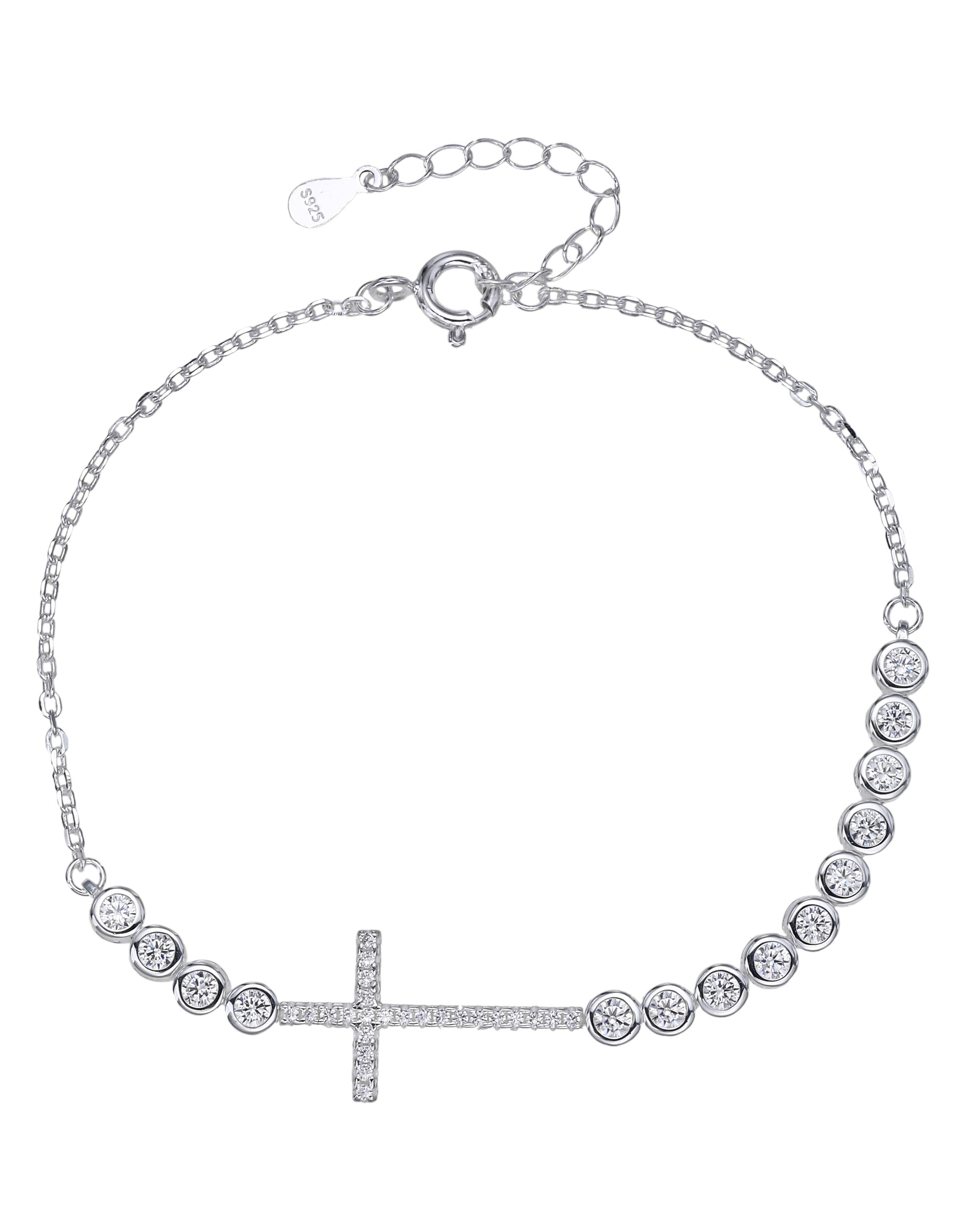 Pulsera sencilla de Cruz con circonia blanca 17+3cm en plateado