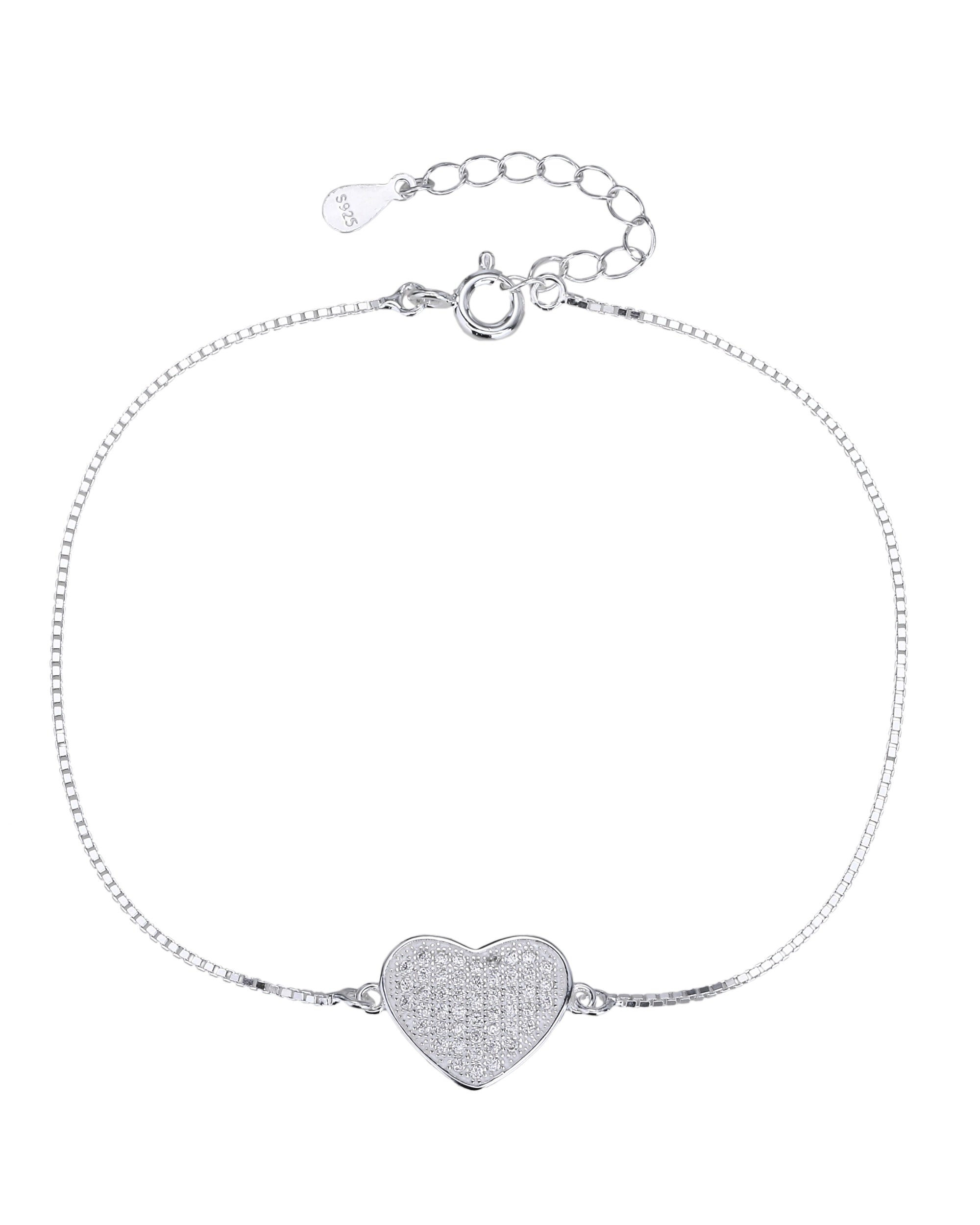 Pulsera sencilla de corazon con circonia blanca 17+3cm en plateado