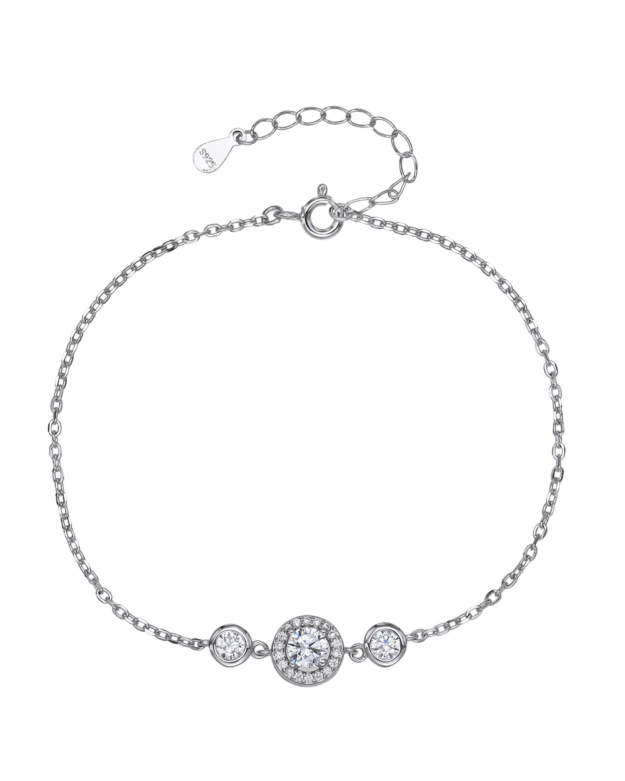 Pulsera sencilla de circonia redonda blanca 17+3cm en rodizado