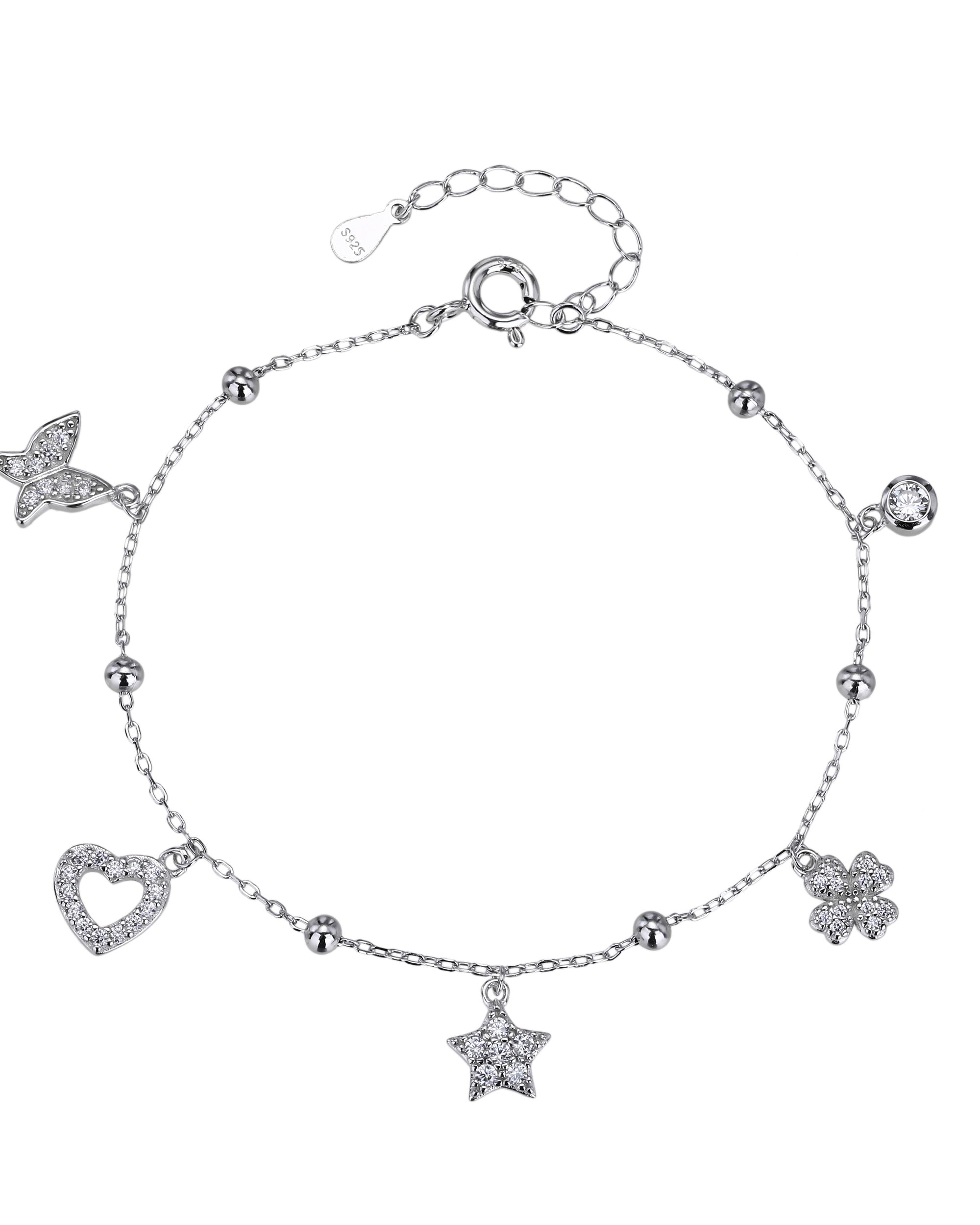 Pulsera sencilla de dijes con circonia blanca 17+3cm en rodizado