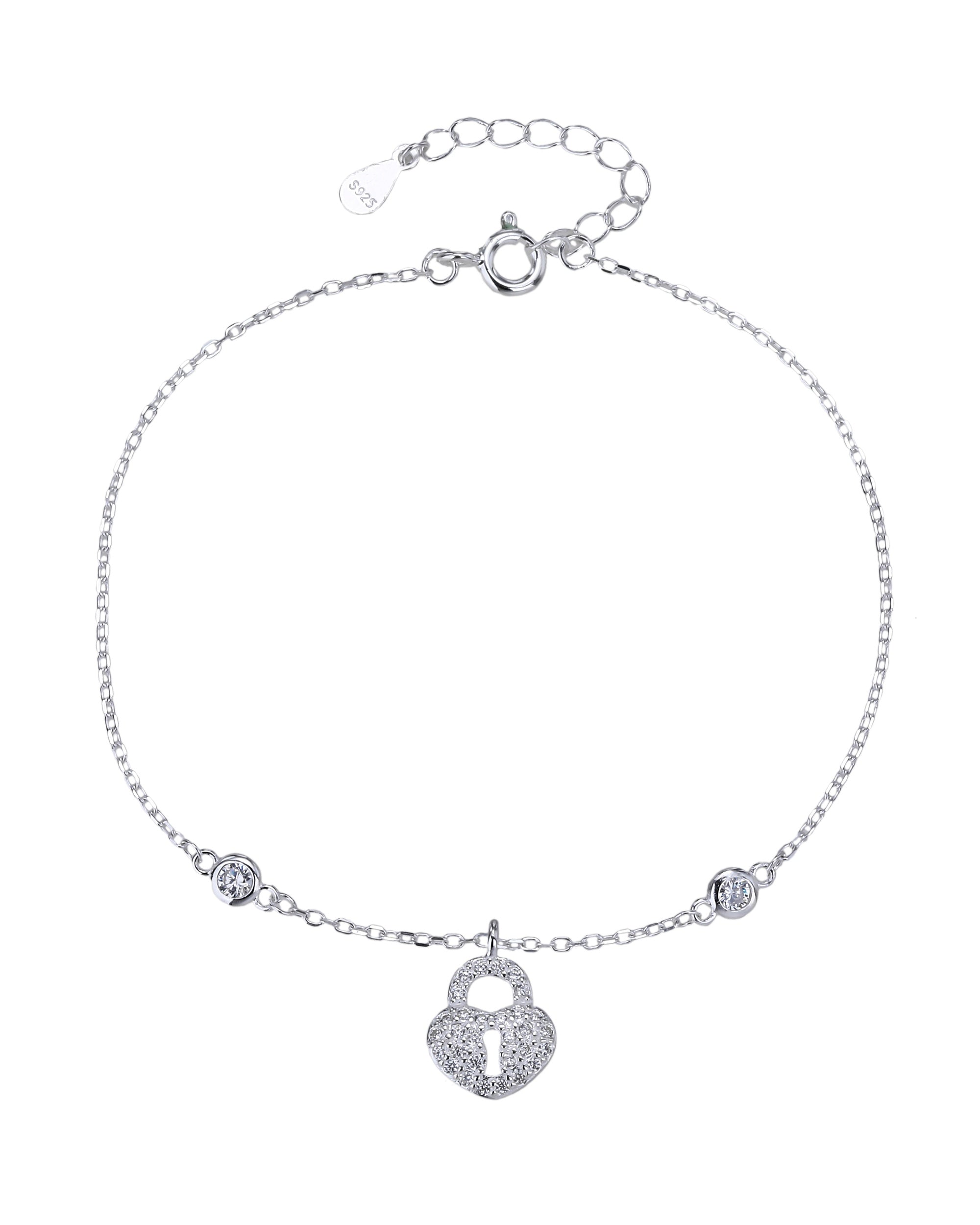 Pulsera sencilla de candado con circonia blanca 17+3cm en plateado