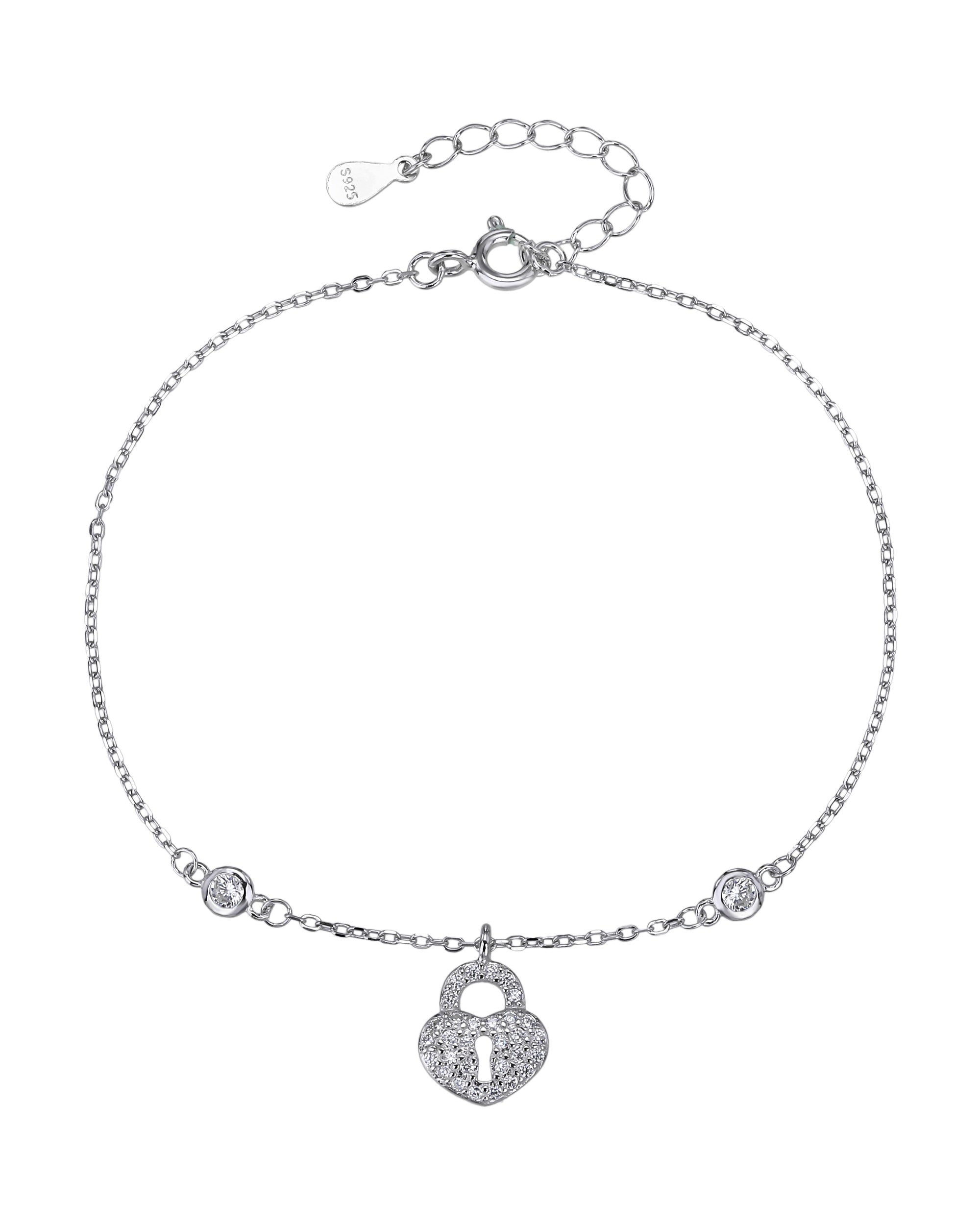 Pulsera sencilla de candado con circonia blanca 17+3cm en rodizado