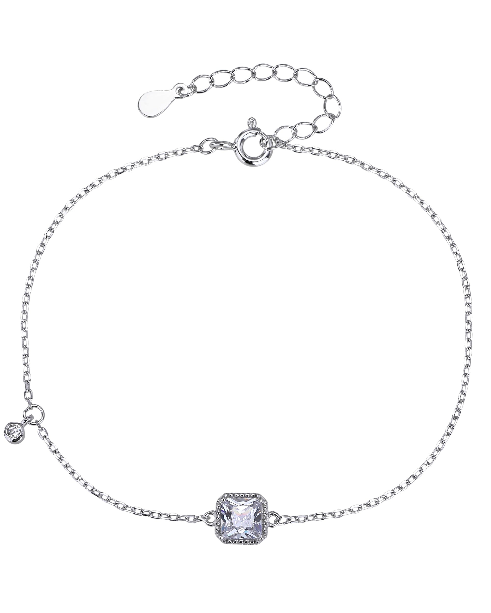 Pulsera sencilla de rectangulo con circonia blanca 17+3cm en rodizado