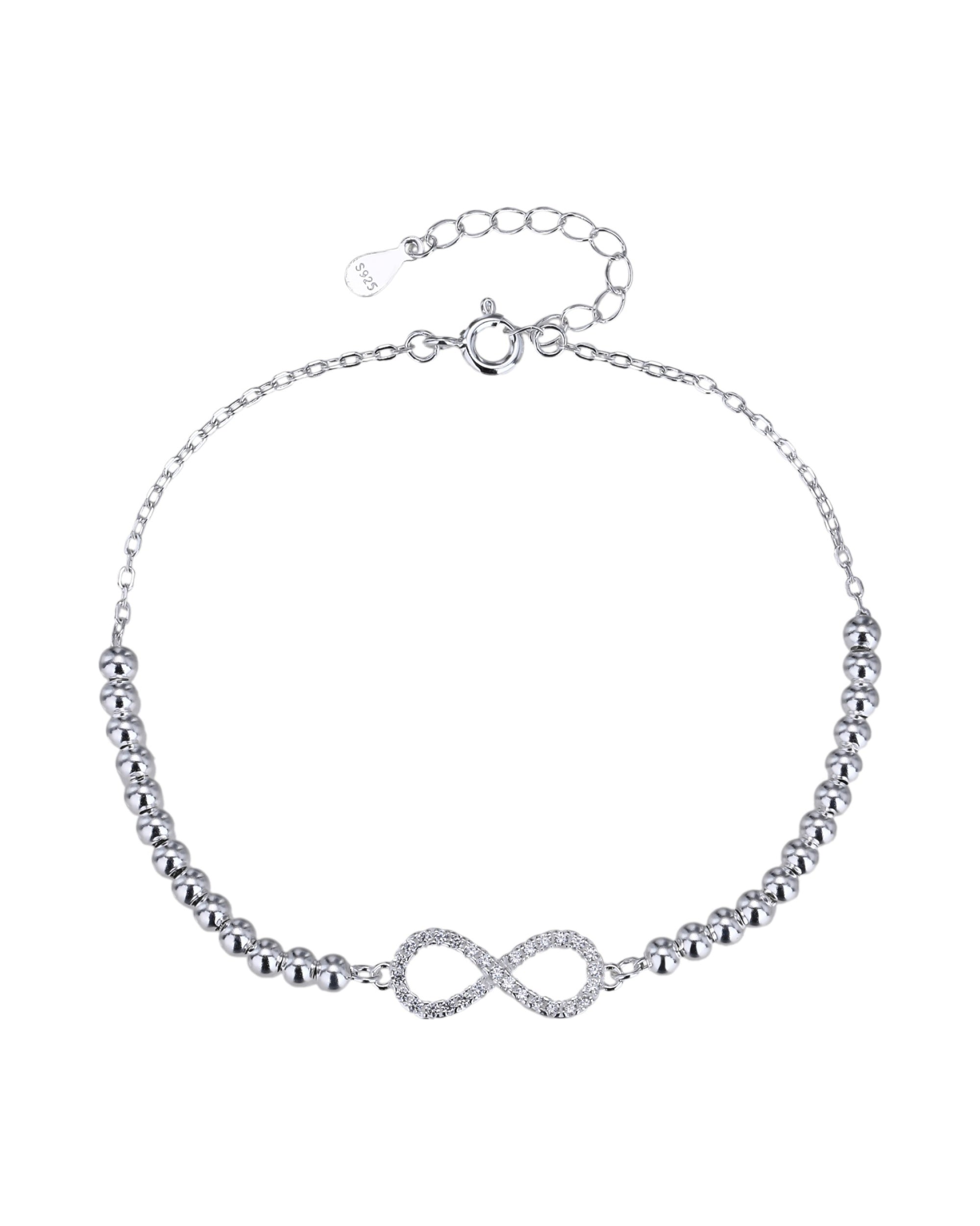 Pulsera sencilla de infinito con circonia blanca 17+3cm en plateado
