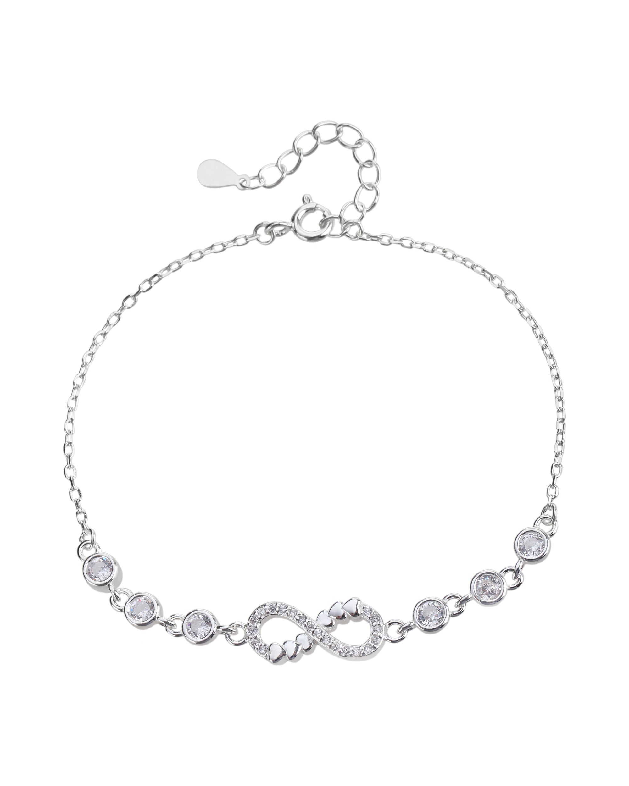 Pulsera sencilla de infinito con circonia blanca 17+3cm en plateado