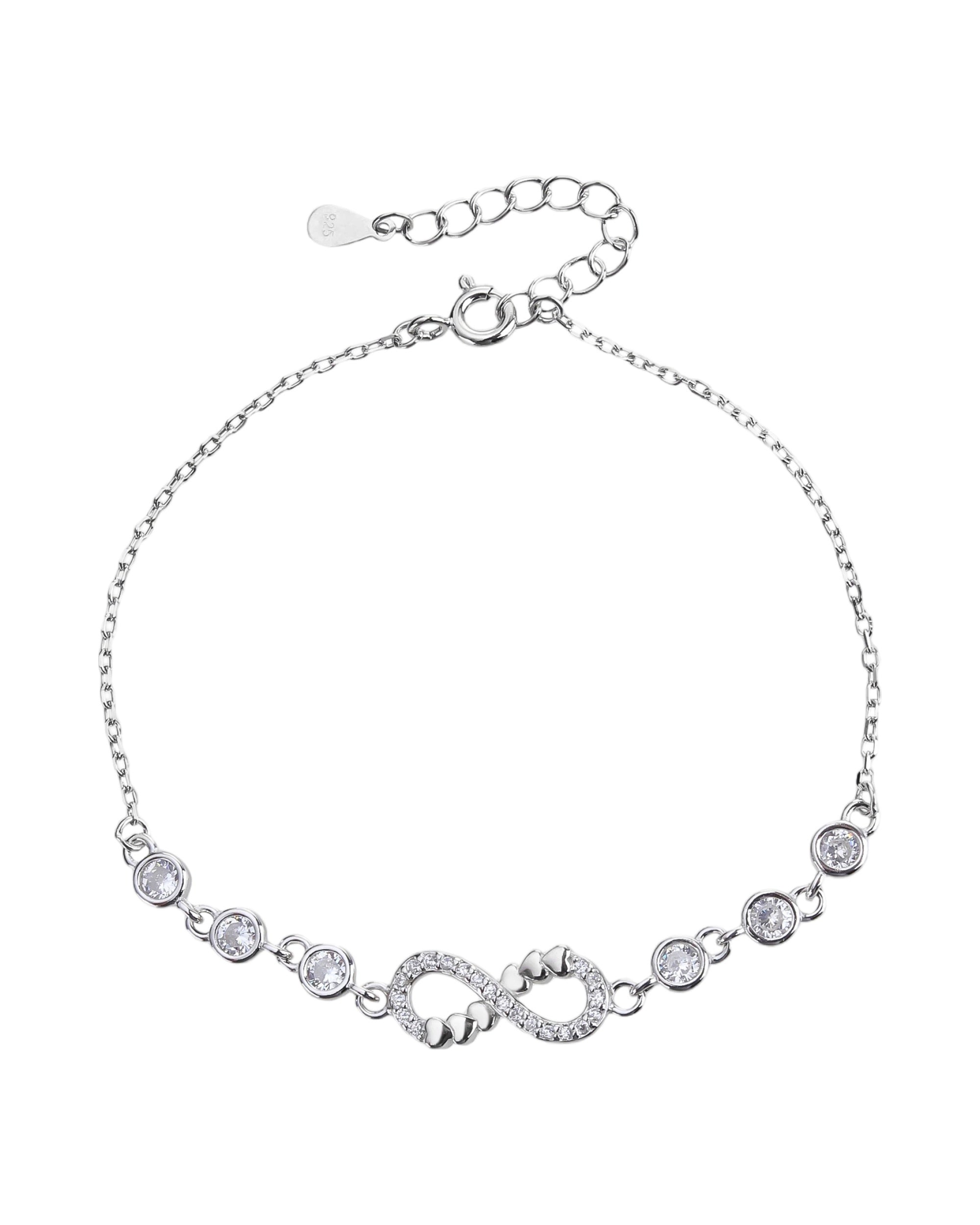 Pulsera sencilla de infinito con circonia blanca 17+3cm en rodizado