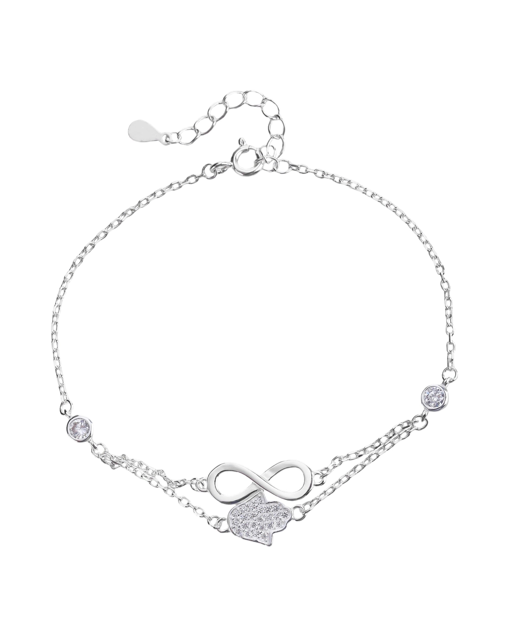 Pulsera doble de infinito con circonia blanca 17+3cm en plateado