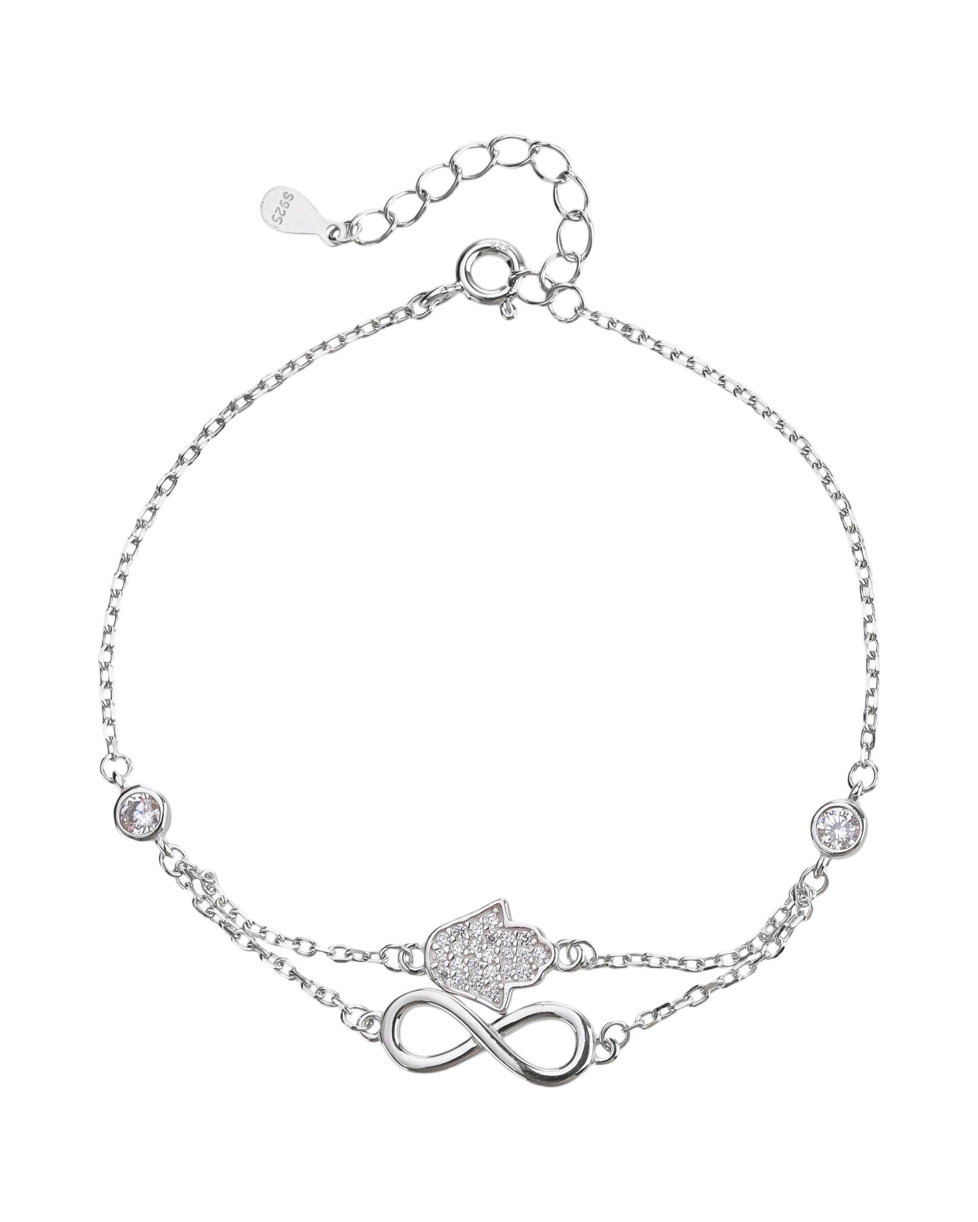 Pulsera doble de infinito con circonia blanca 17+3cm en rodizado