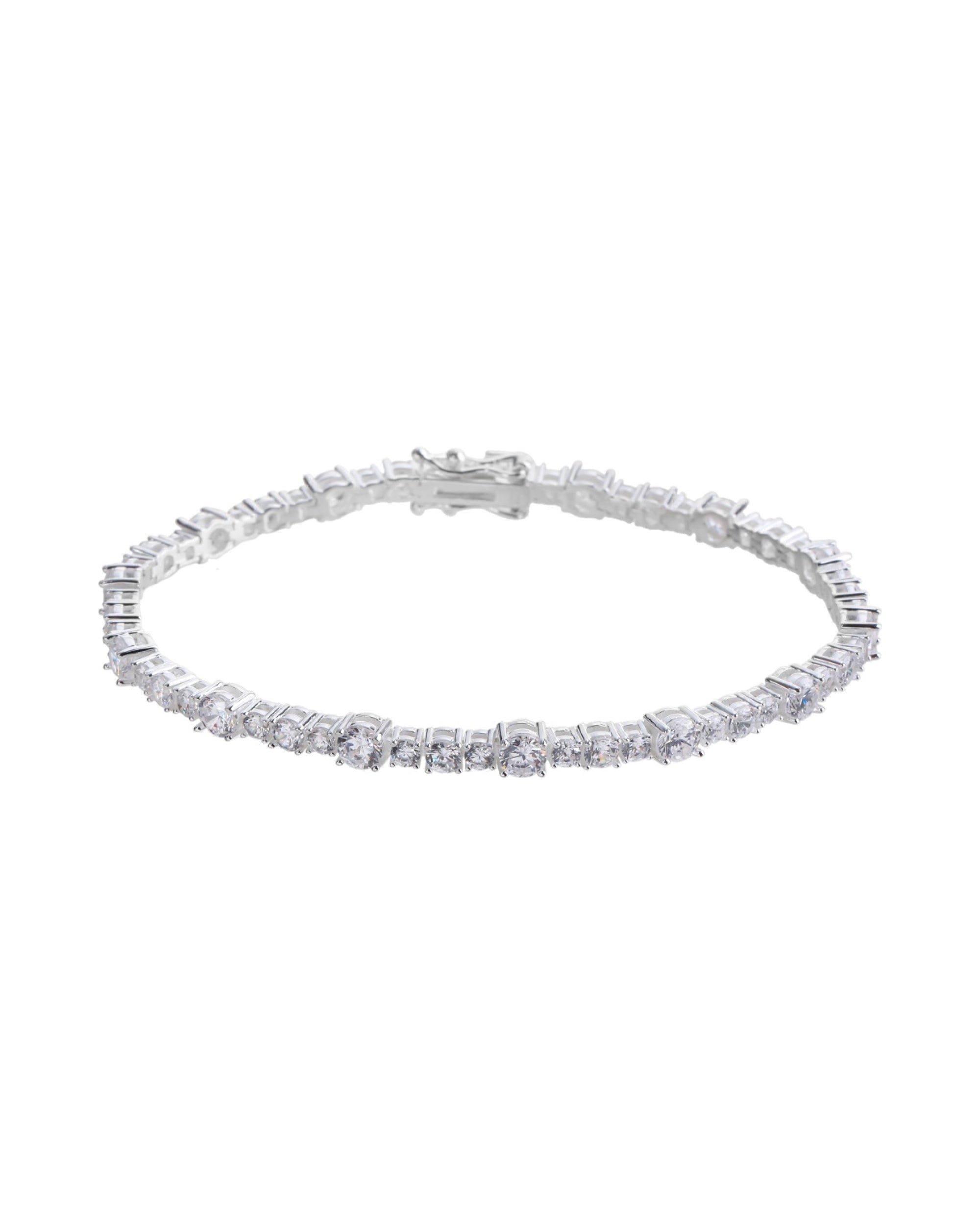 Pulsera tenis circonia redonda blanca 18cm en plateado