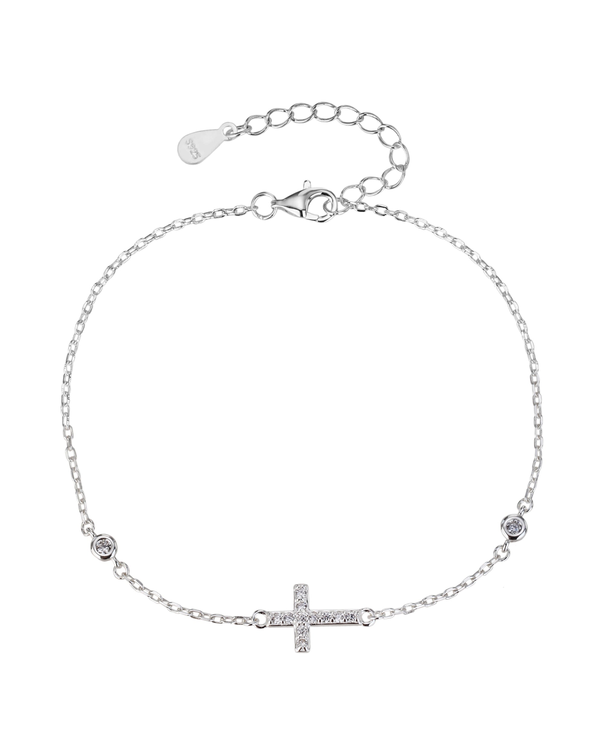 Pulsera sencilla de Cruz con circonia blanca 17+3cm en plateado
