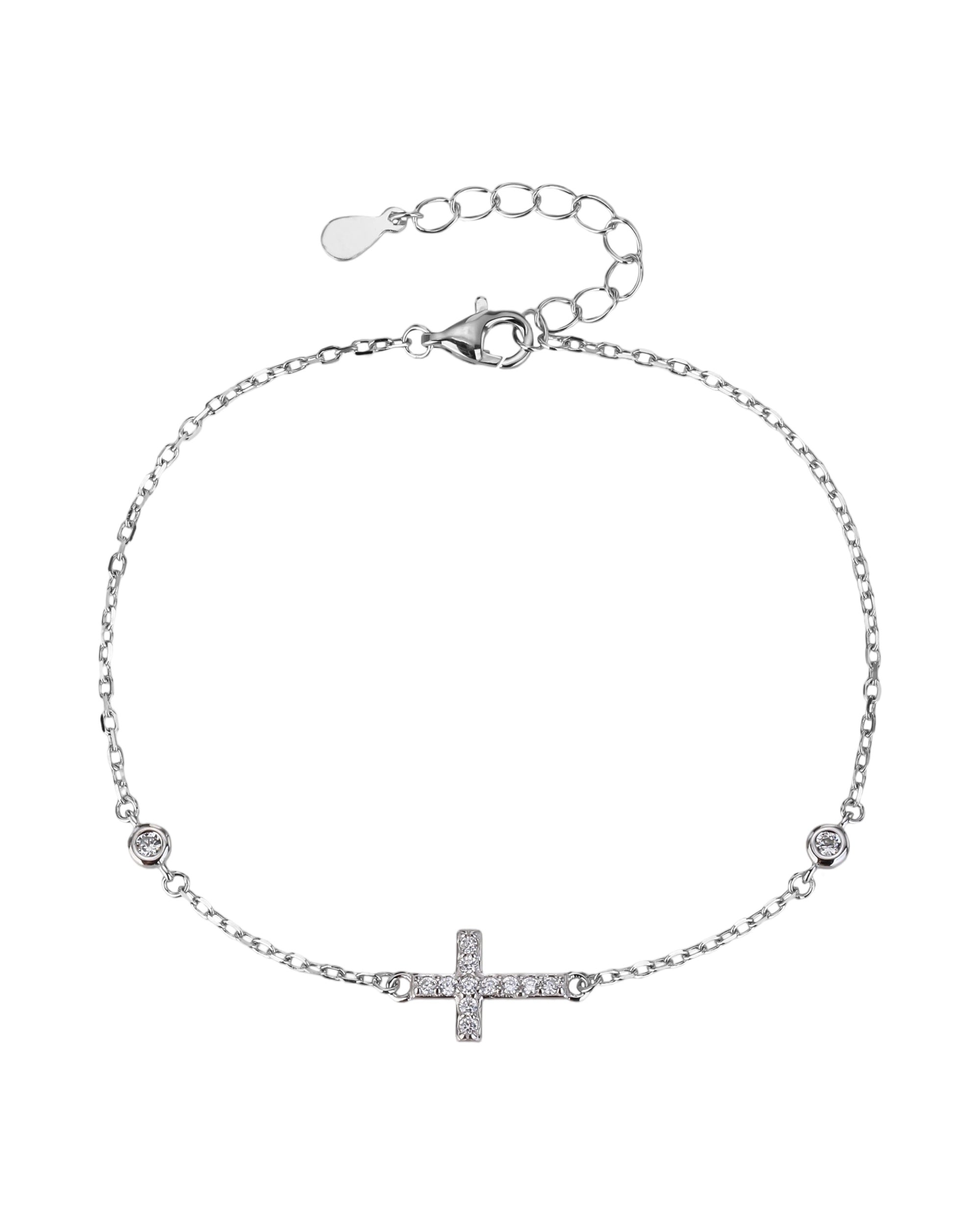 Pulsera sencilla de Cruz con circonia blanca 17+3cm en rodizado