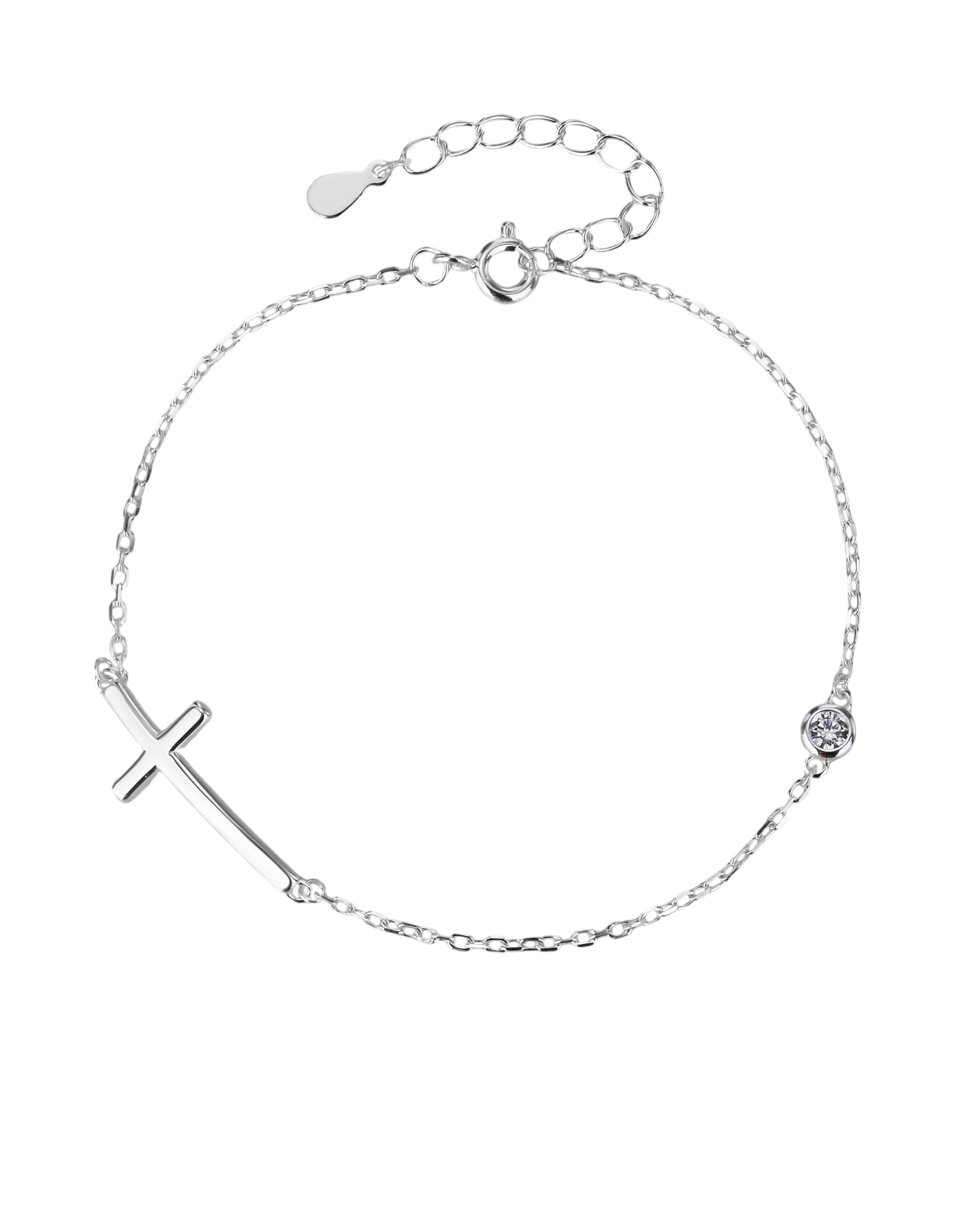 Pulsera de cruz con circonia blanca de 17+3cm en plateado