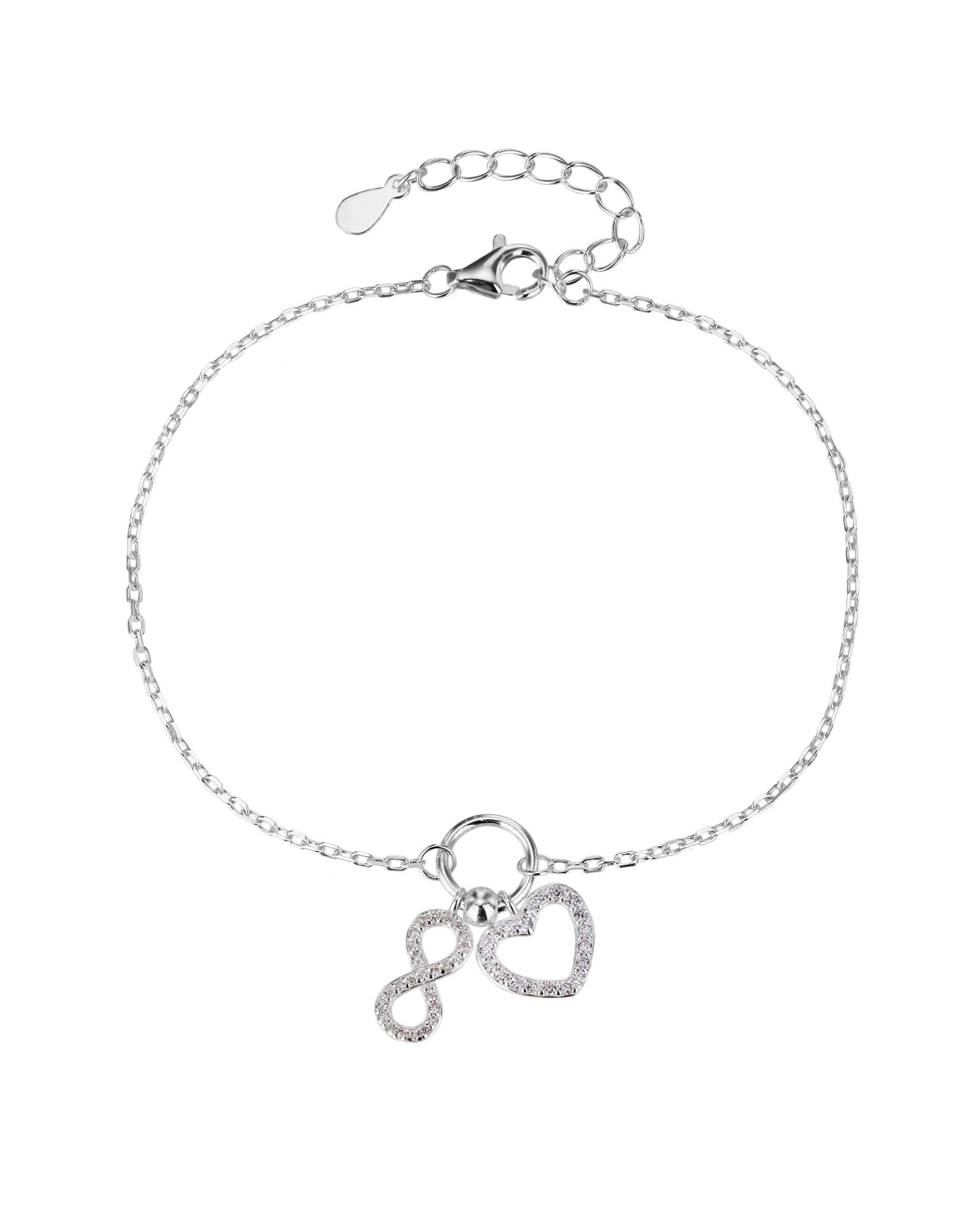 Pulsera de corazon/infinito con circonia blanca de 17+3cm en plateado