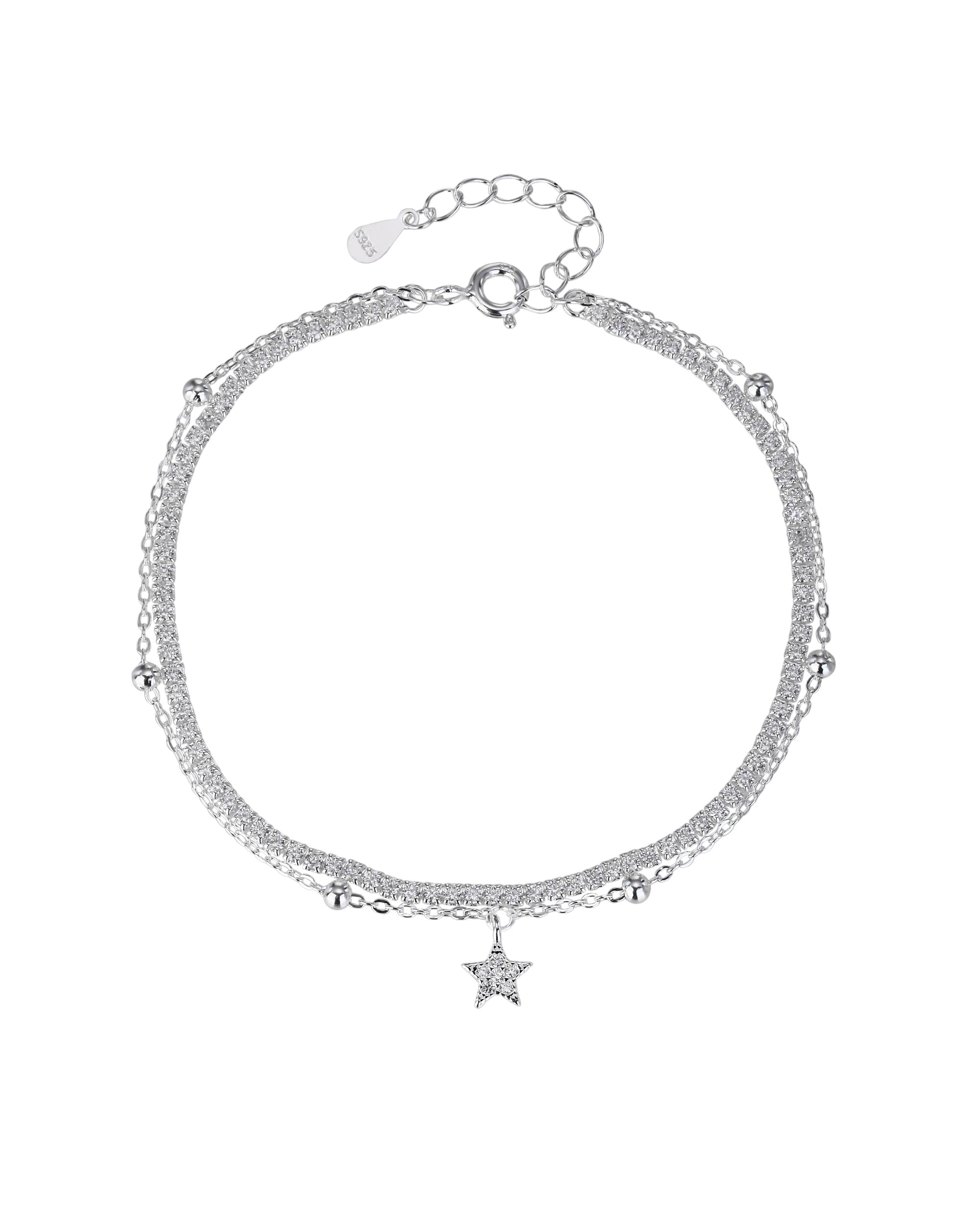 Pulsera doble de estrella con circonia blanca de 17+3cm en plateado