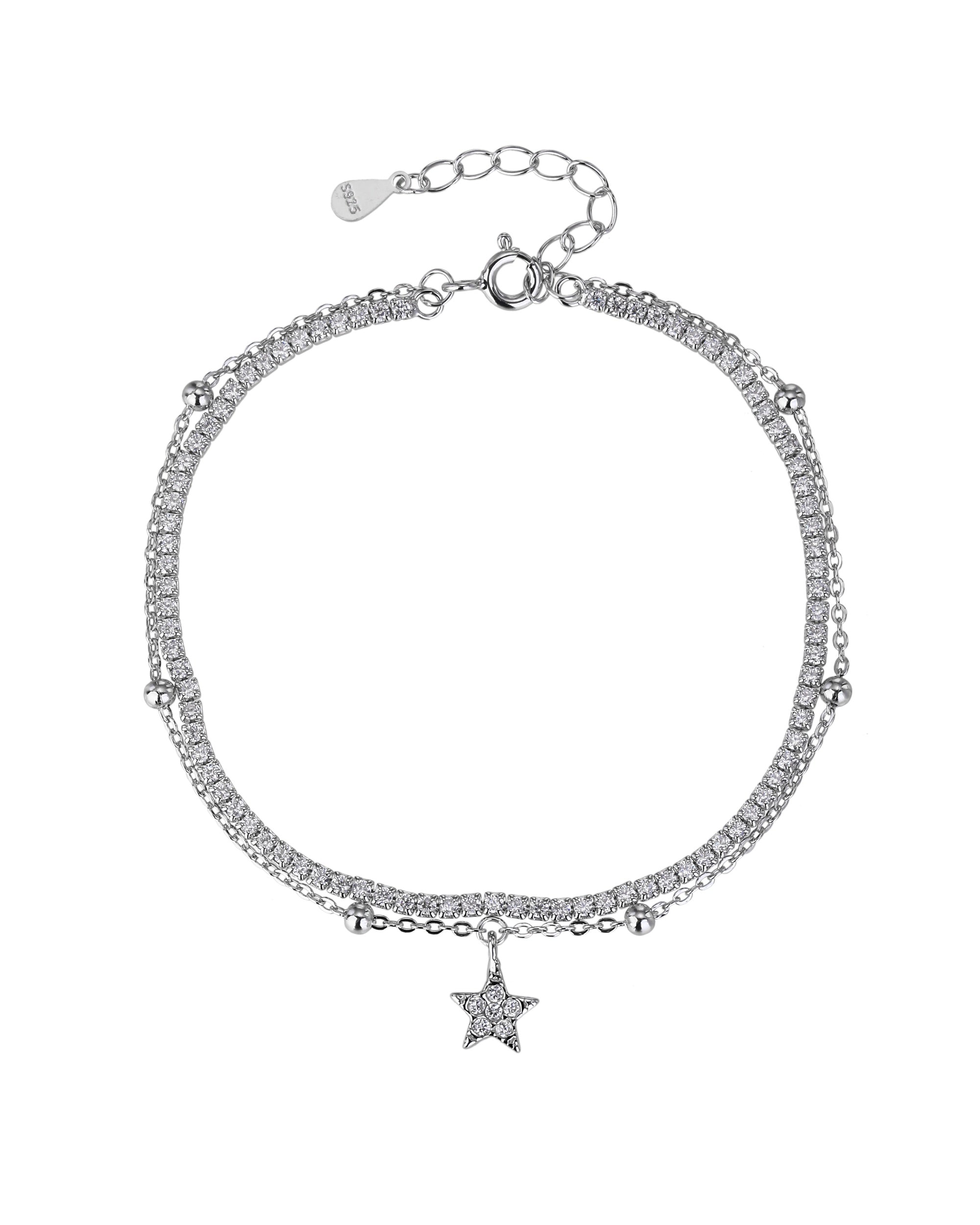 Pulsera doble de estrella con circonia blanca de 17+3cm en rodizado