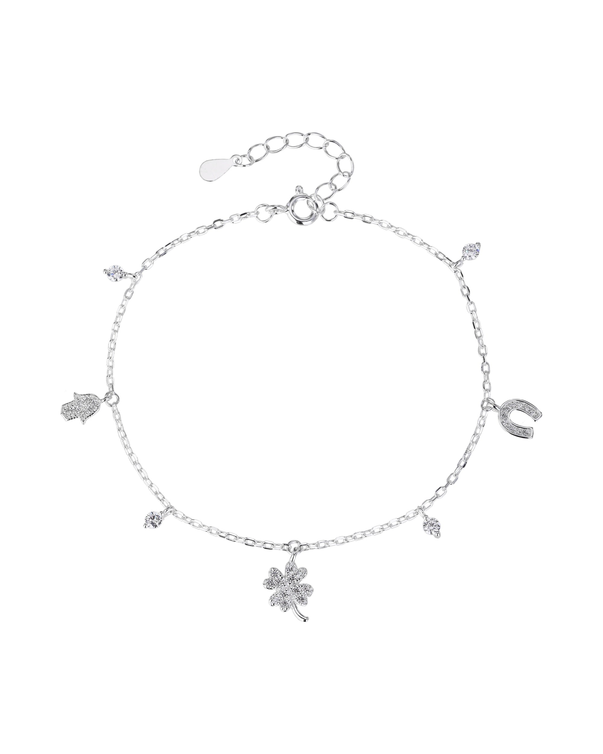 Pulsera sencilla de la suerte con circonia blanca 17+3cm en plateado