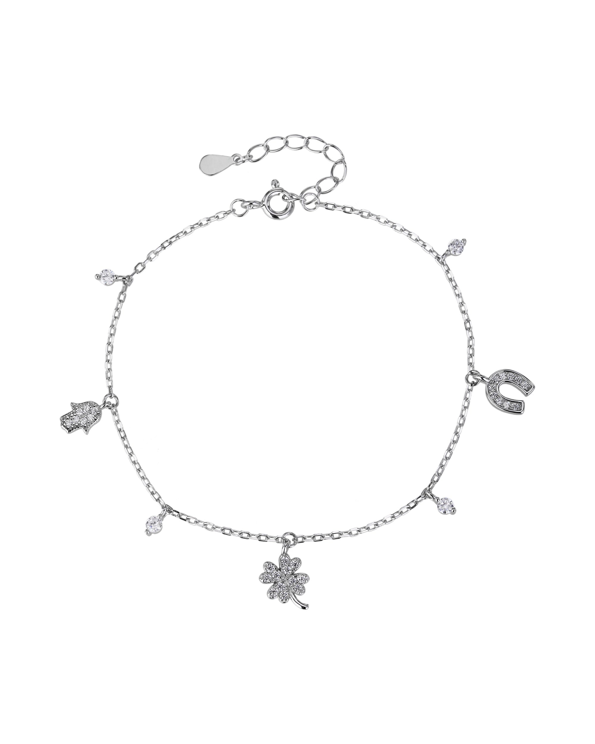 Pulsera sencilla de la suerte con circonia blanca 17+3cm en rodizado