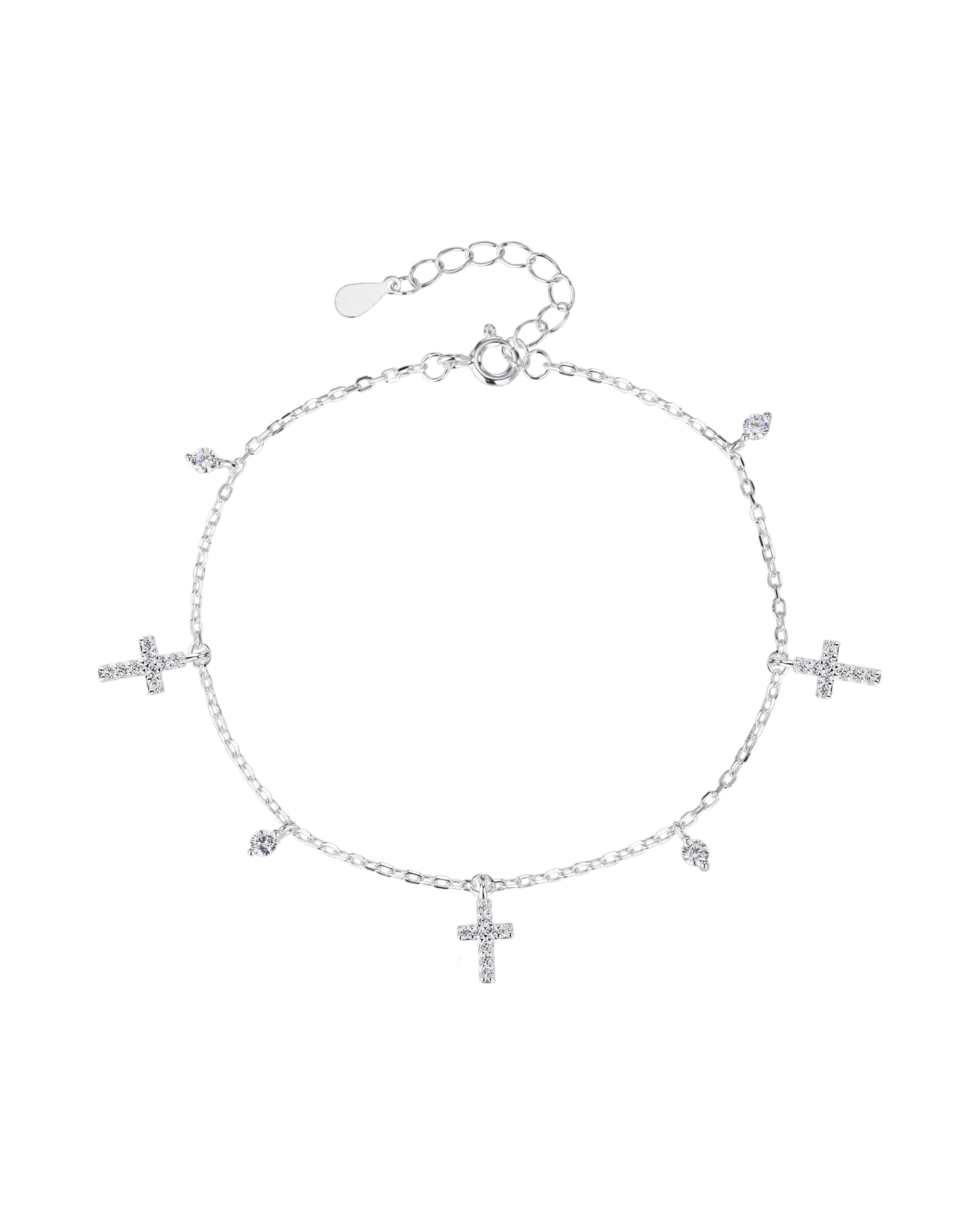 Pulsera sencilla de Cruces con circonia blanca 17+3cm en plateado