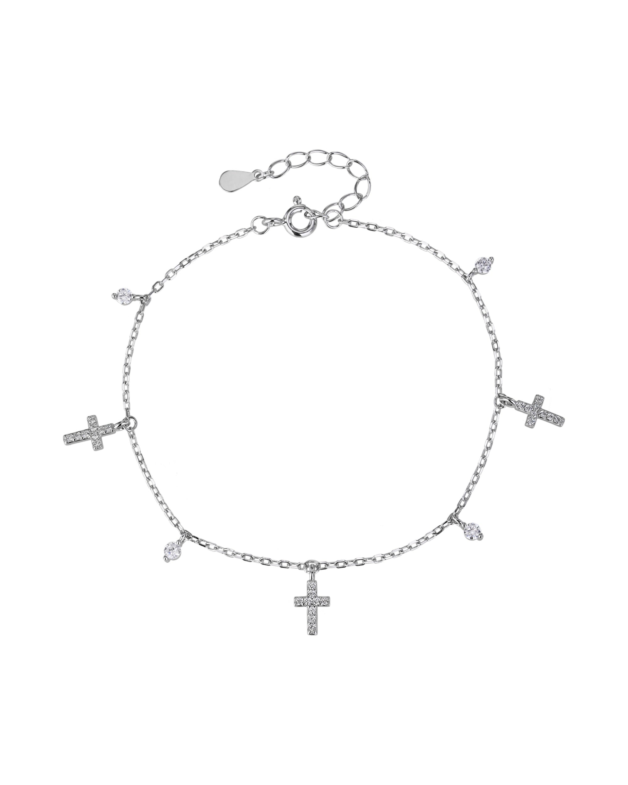 Pulsera sencilla de Cruces con circonia blanca 17+3cm en rodizado
