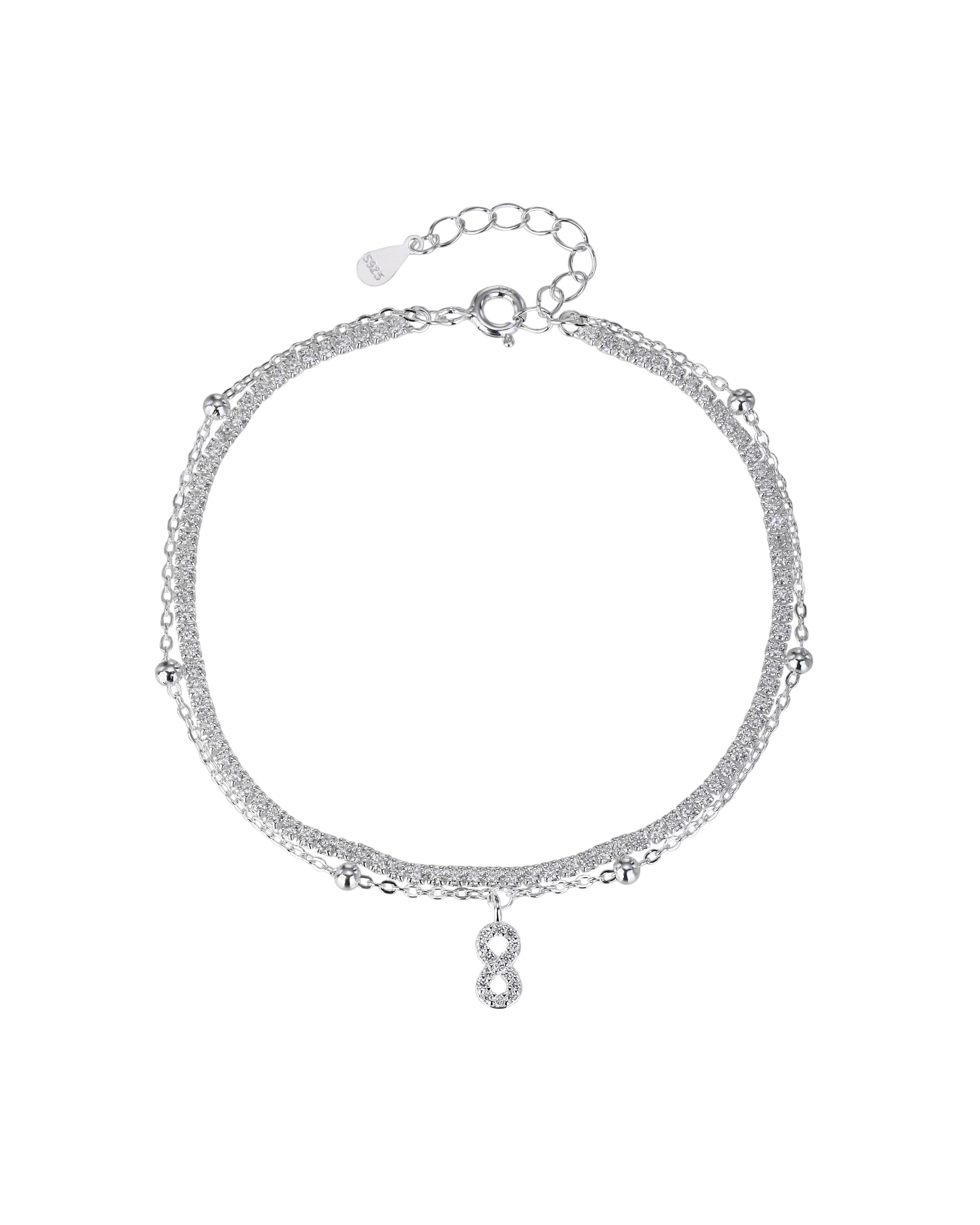 Pulsera doble de infinito con circonia blanca de 17+3cm en plateado