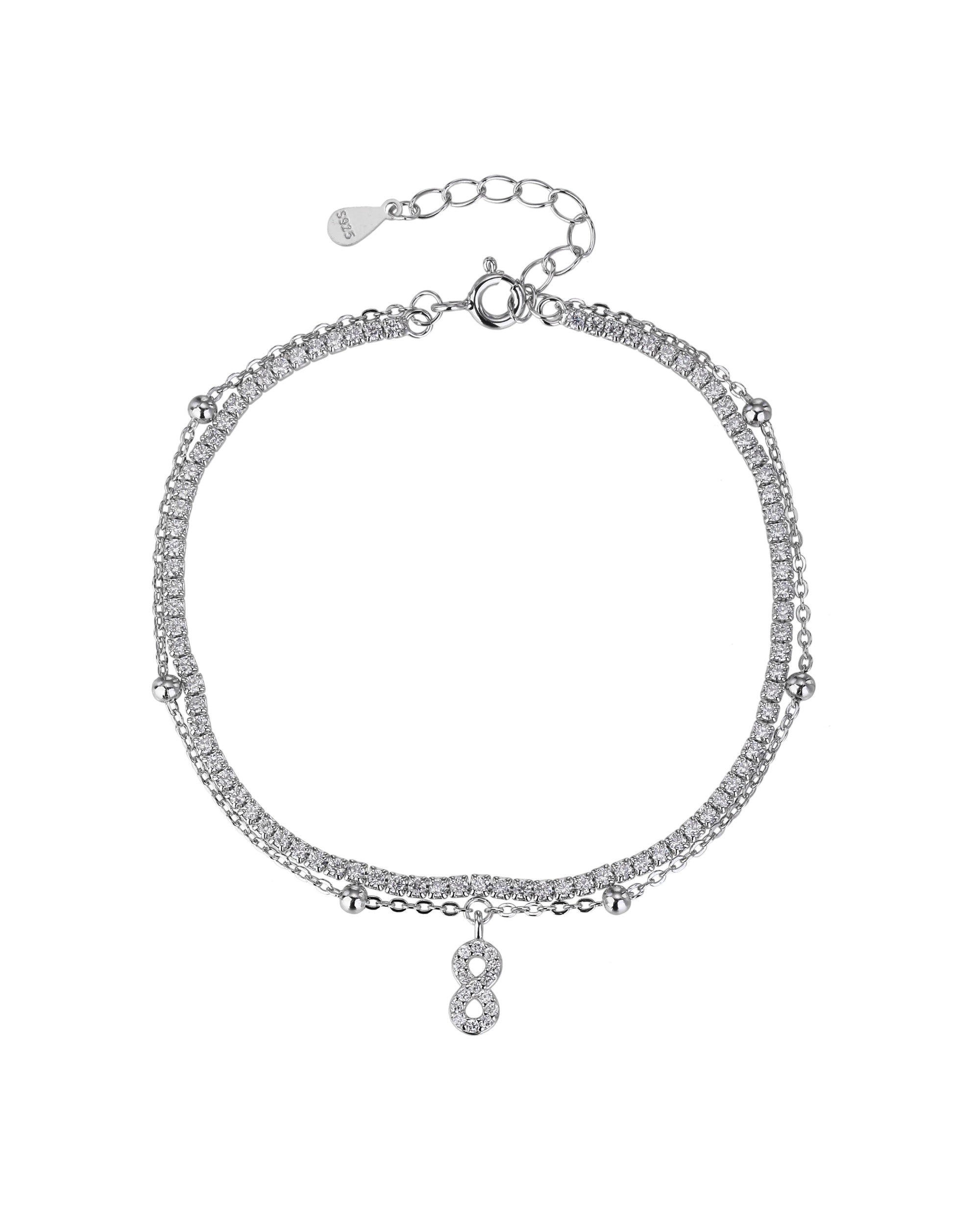Pulsera doble de infinito con circonia blanca de 17+3cm en rodizado
