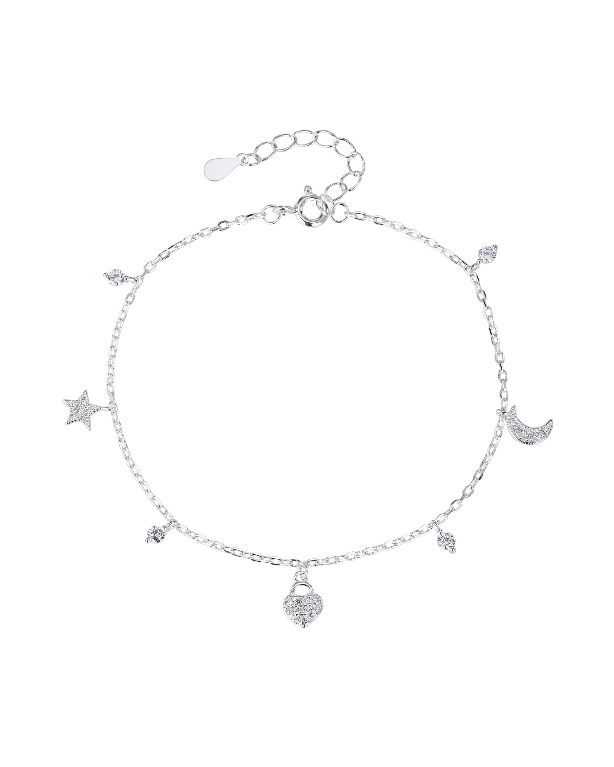 Pulsera de dijes con circonia blanca de 17+3cm en plateado