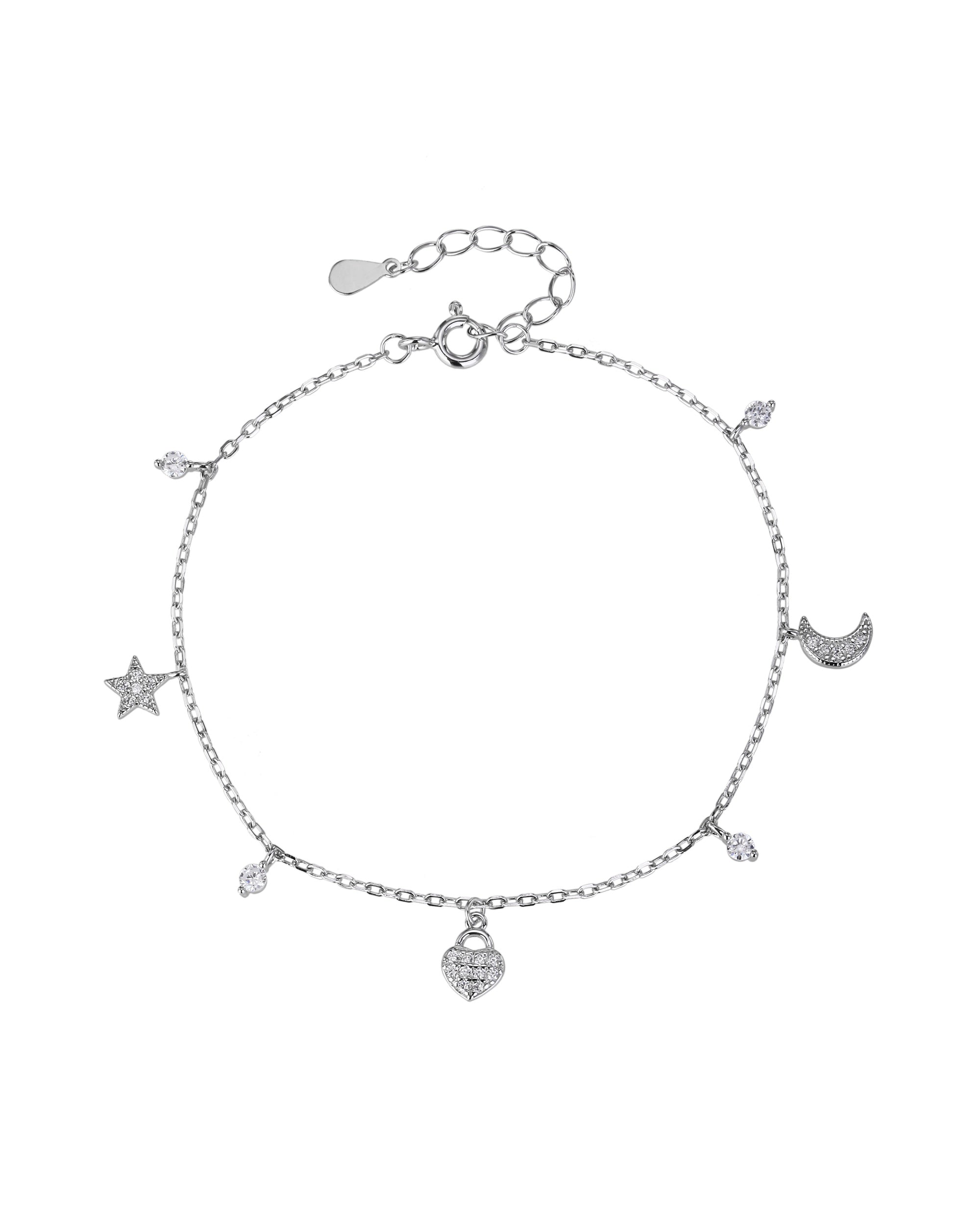 Pulsera de dijes con circonia blanca de 17+3cm en rodizado
