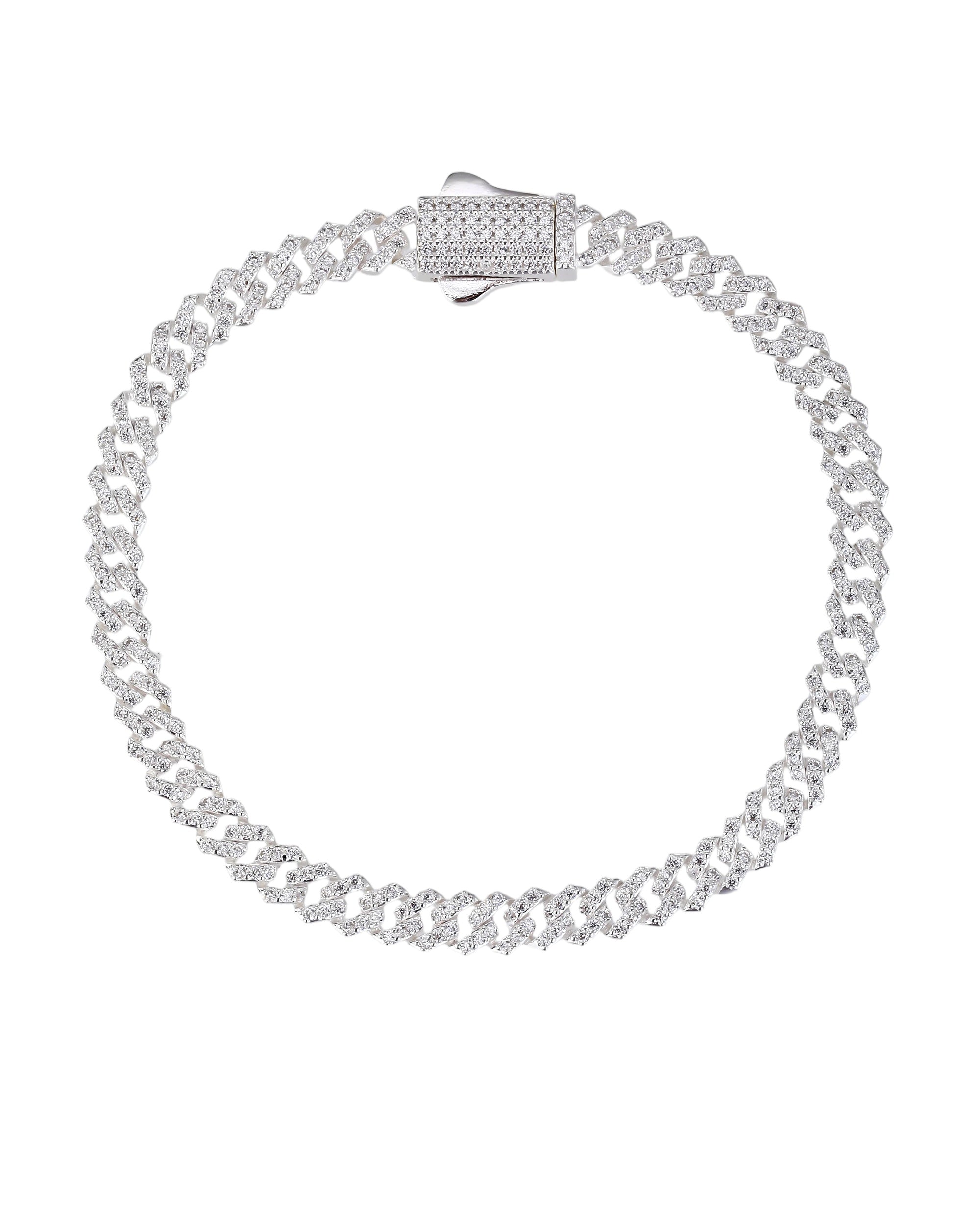 Pulsera cubana con circonia blanca de 18cm en plateado