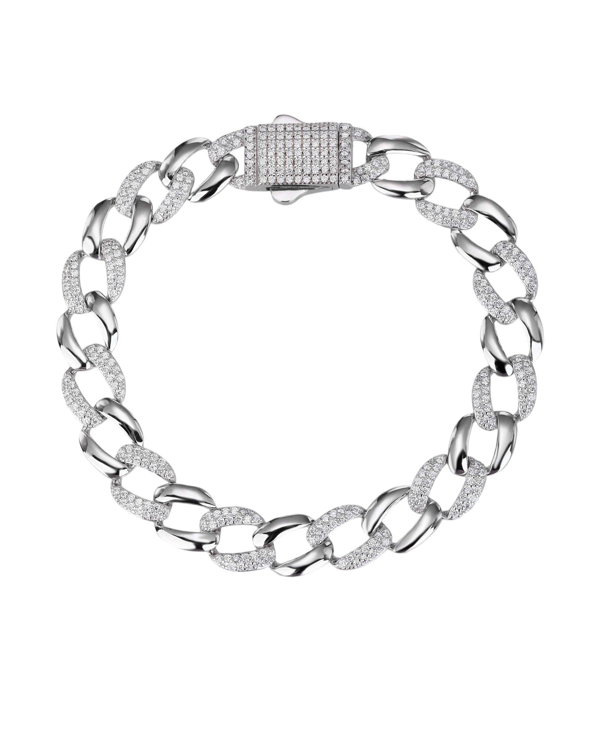 Pulsera cubana con circonia blanca de 18cm en rodizado