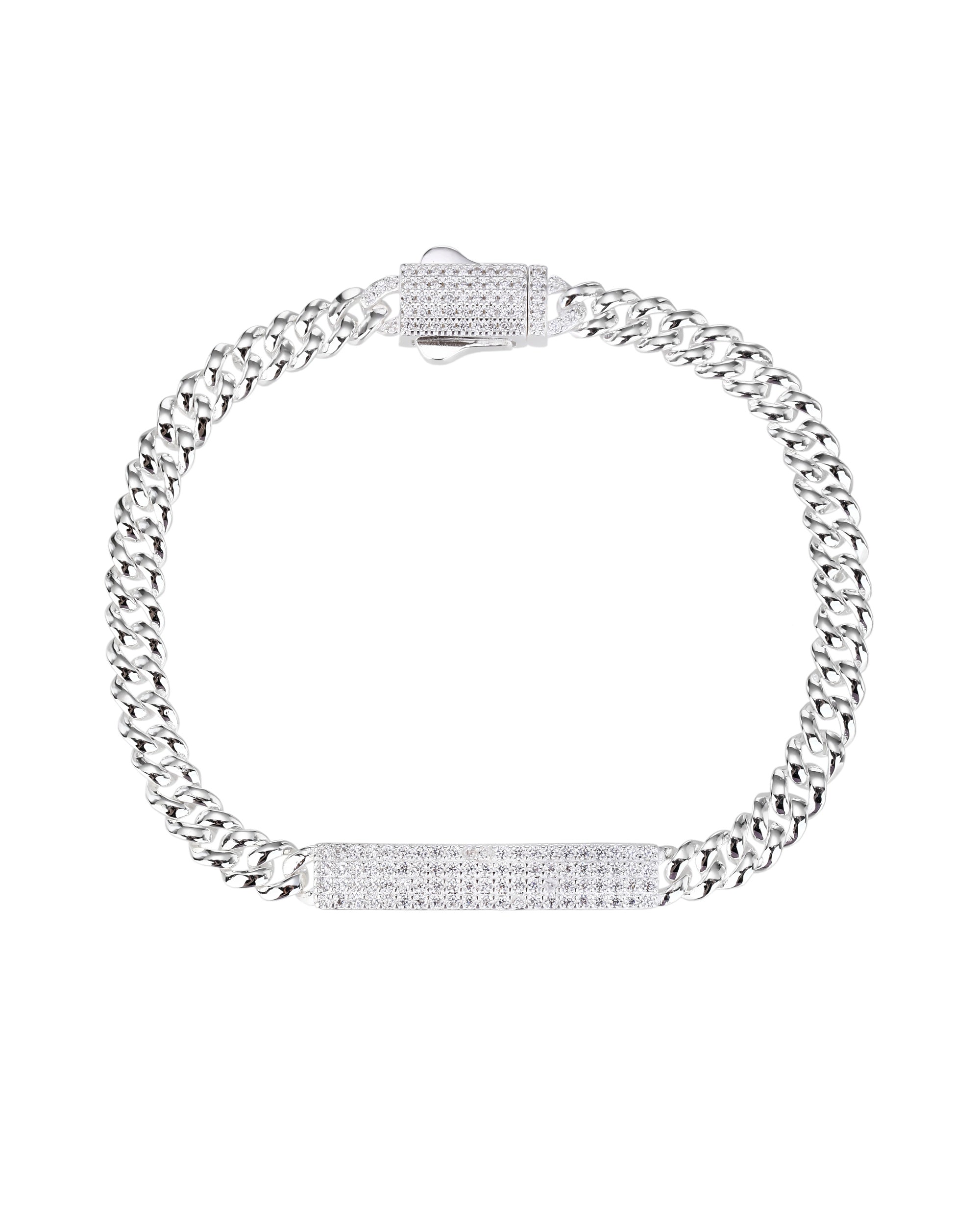 Pulsera cubana con circonia blanca de 18cm en plateado