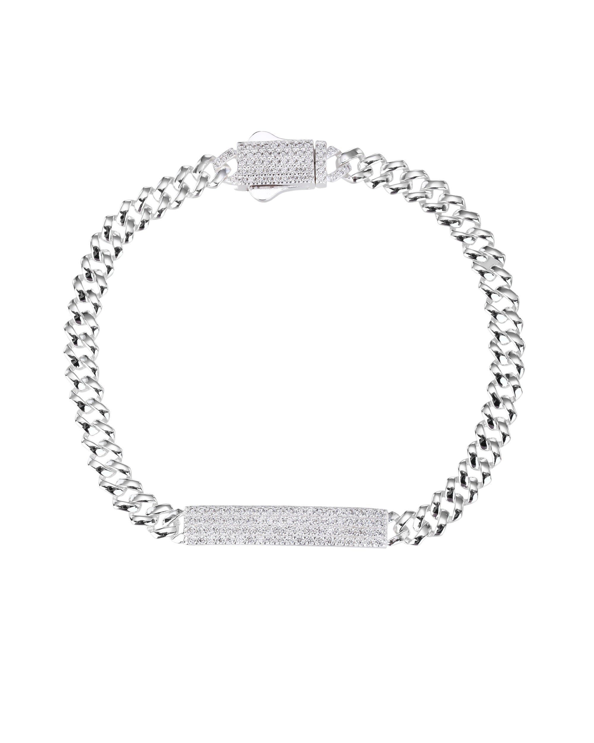Pulsera cubana con circonia blanca de 18cm en plateado