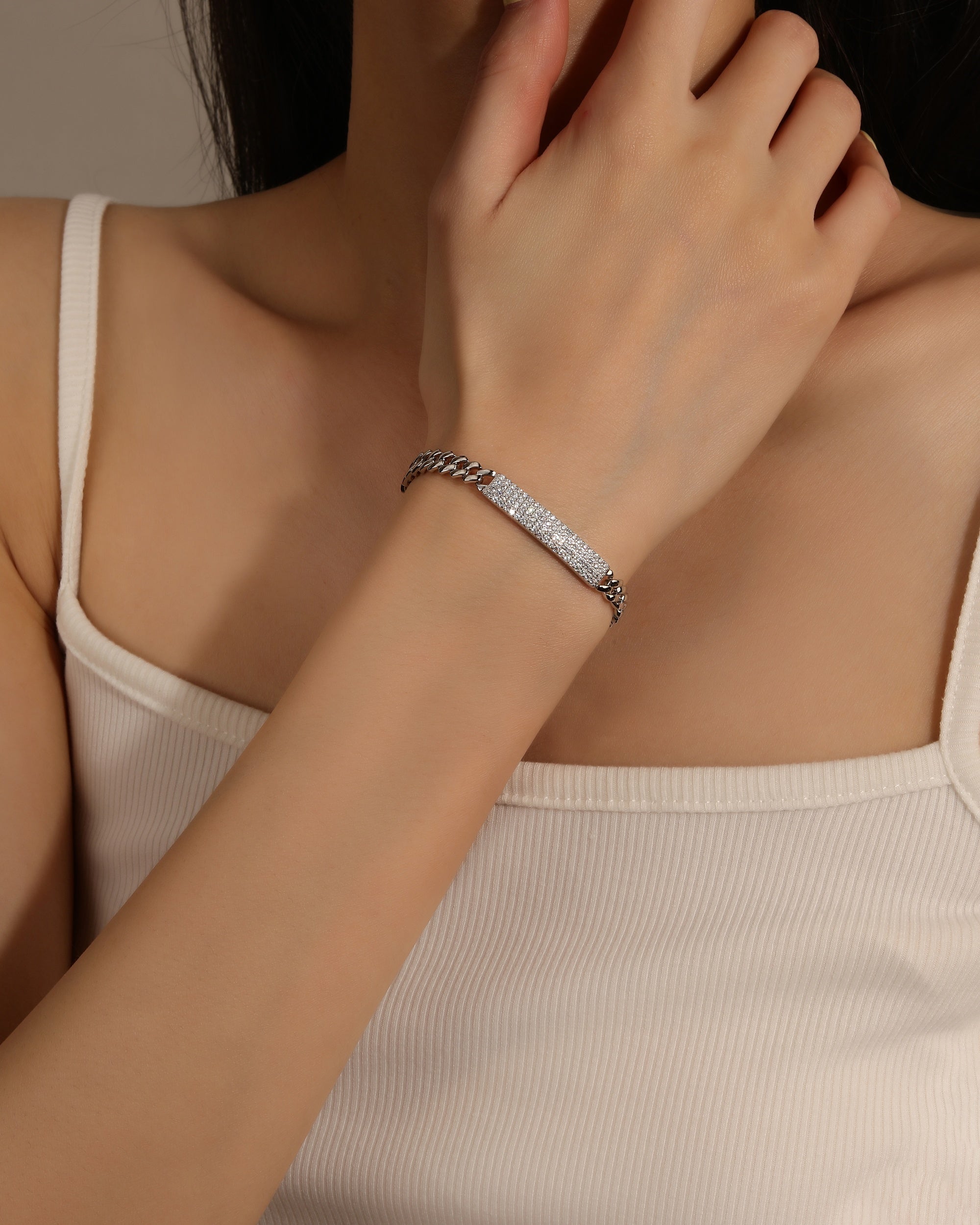 Pulsera cubana con circonia blanca de 18cm en rodizado