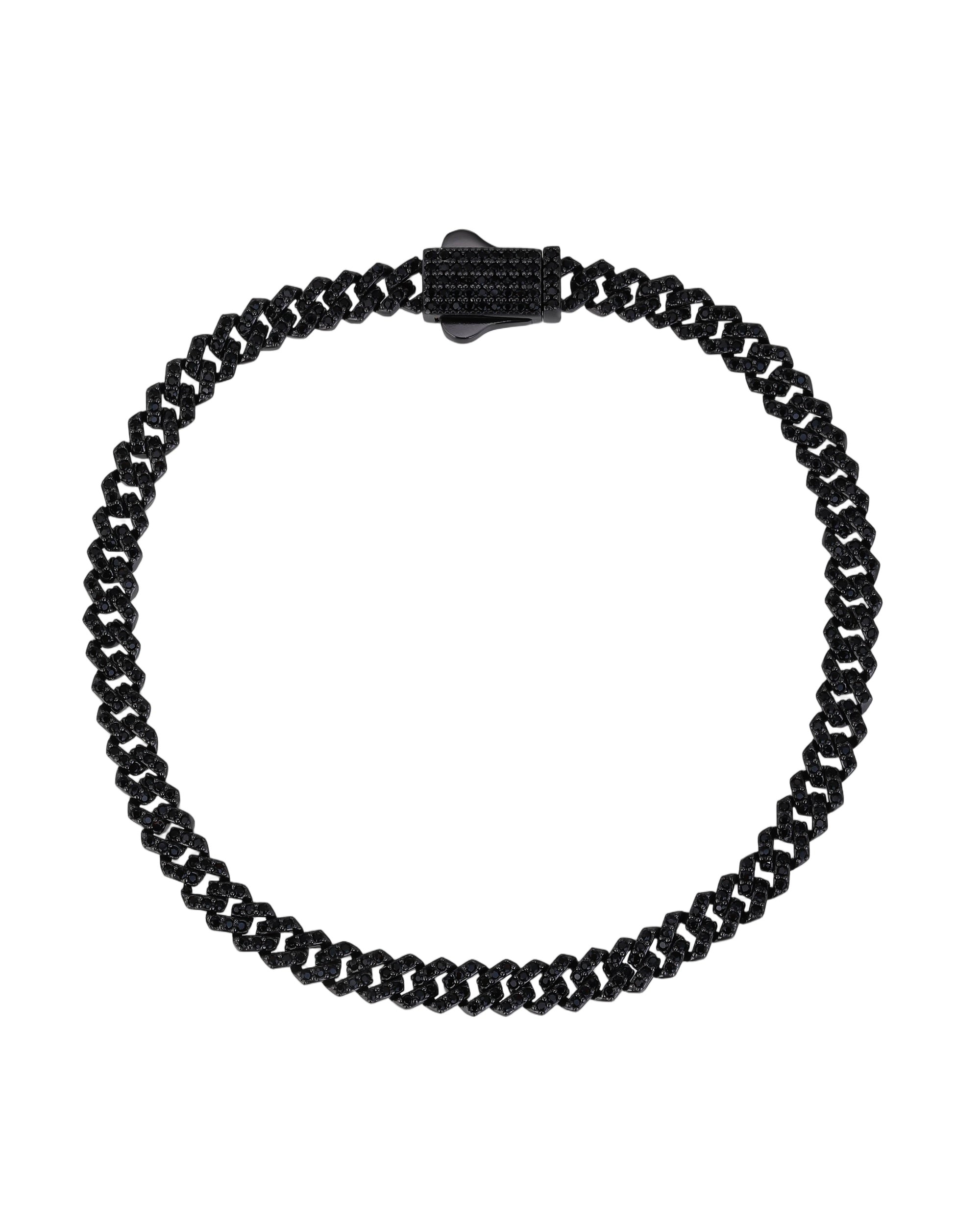 Pulsera cubana con circonia negro de 21cm en rodio negro
