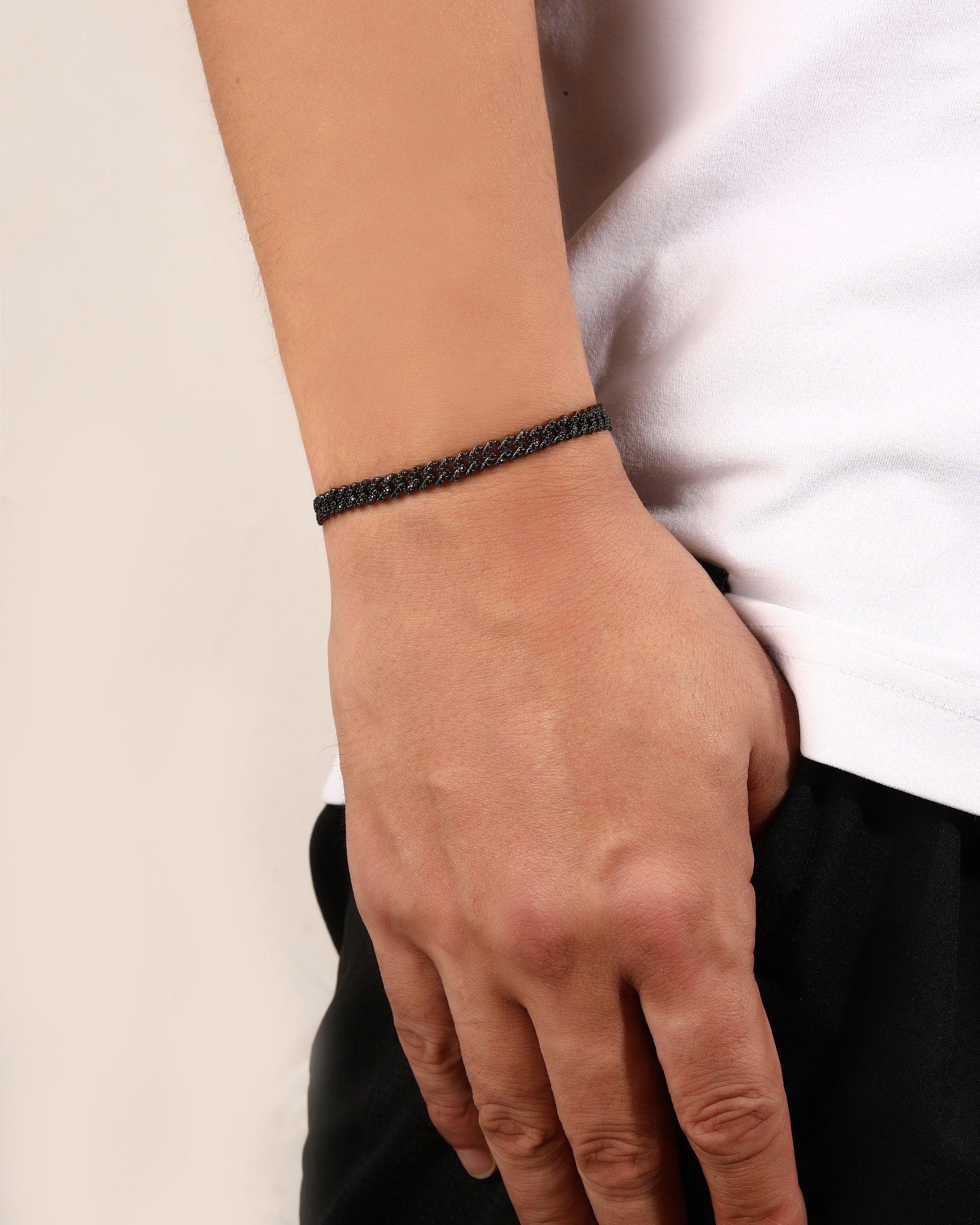 Pulsera cubana con circonia negro de 21cm en rodio negro