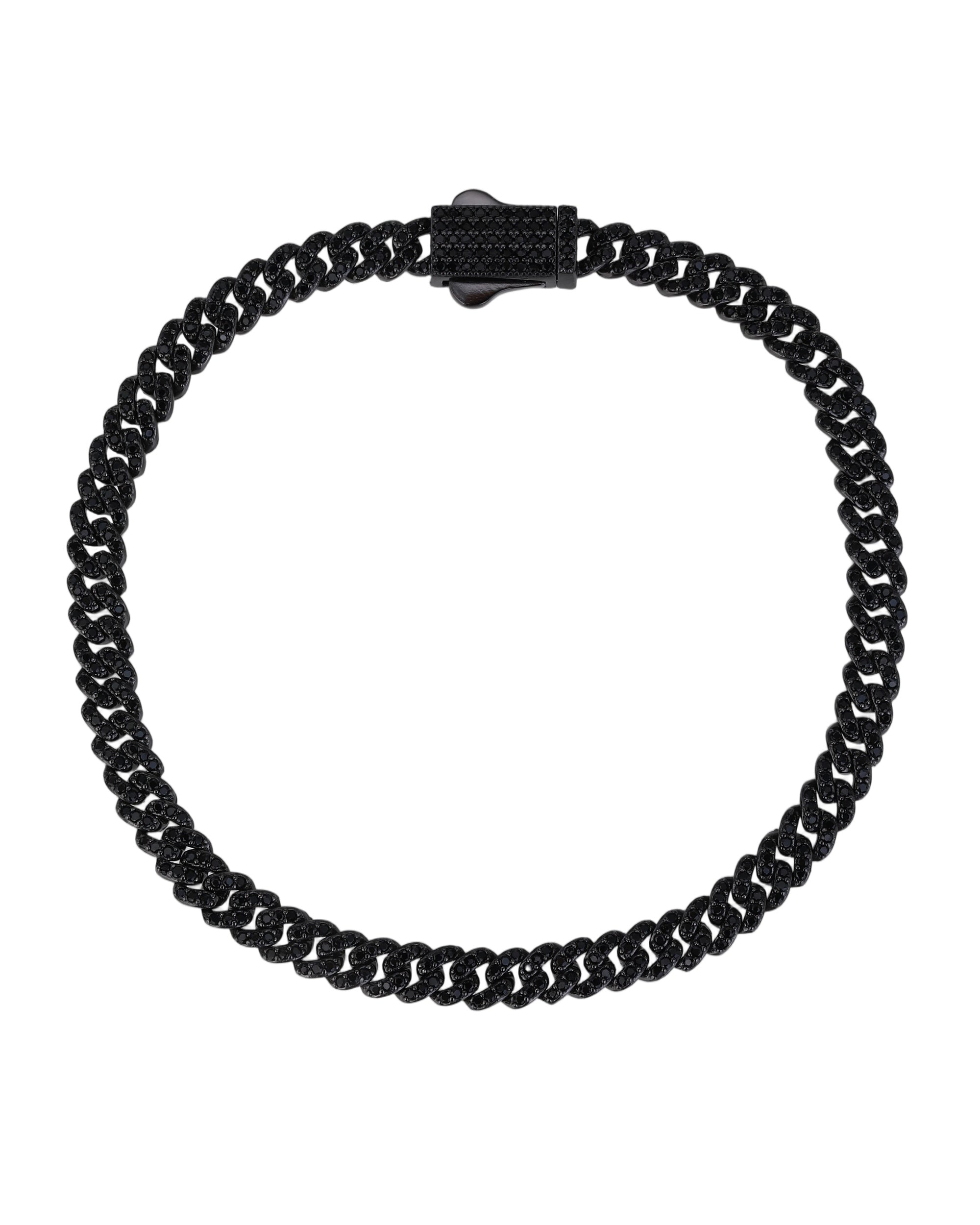 Pulsera cubana con circonia negro de 21cm en rodio negro