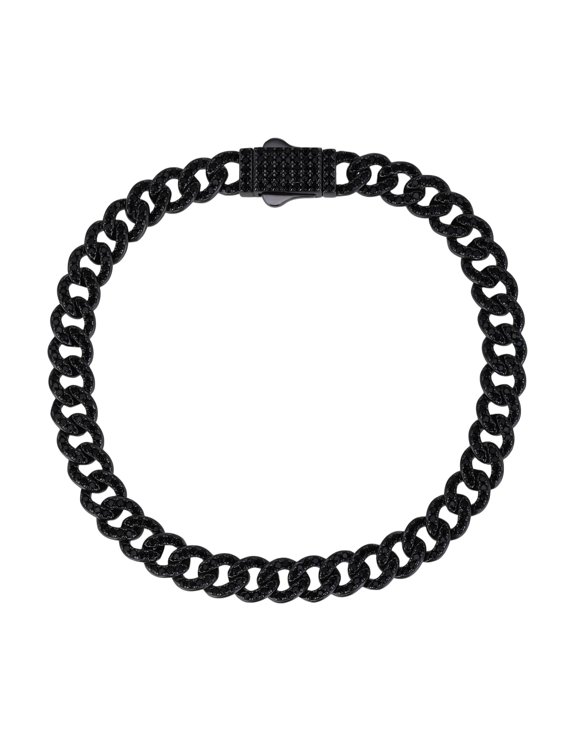 Pulsera cubana con circonia negro de 21cm en rodio negro