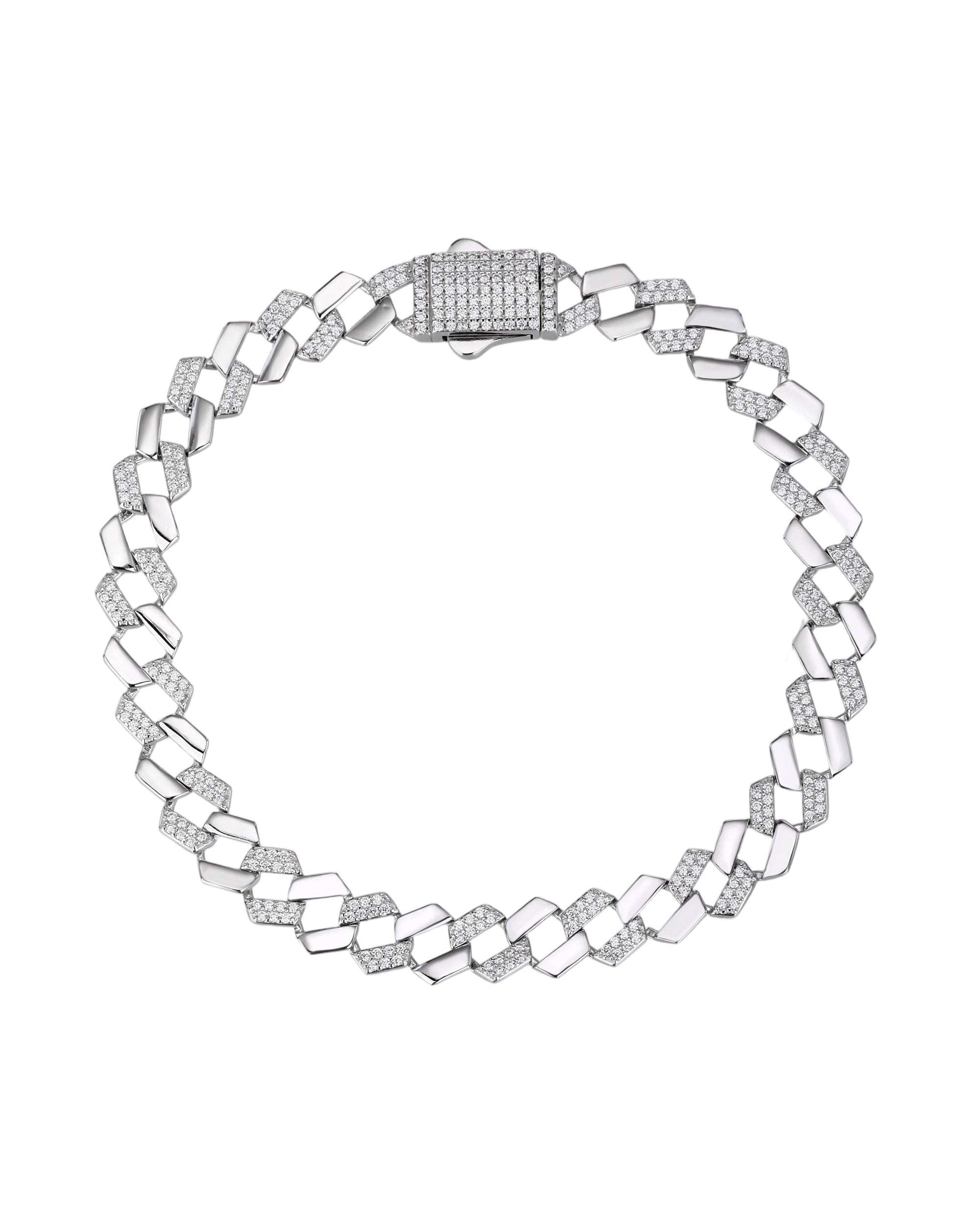 Pulsera cubana con circonia blanca de 21cm en rodizado