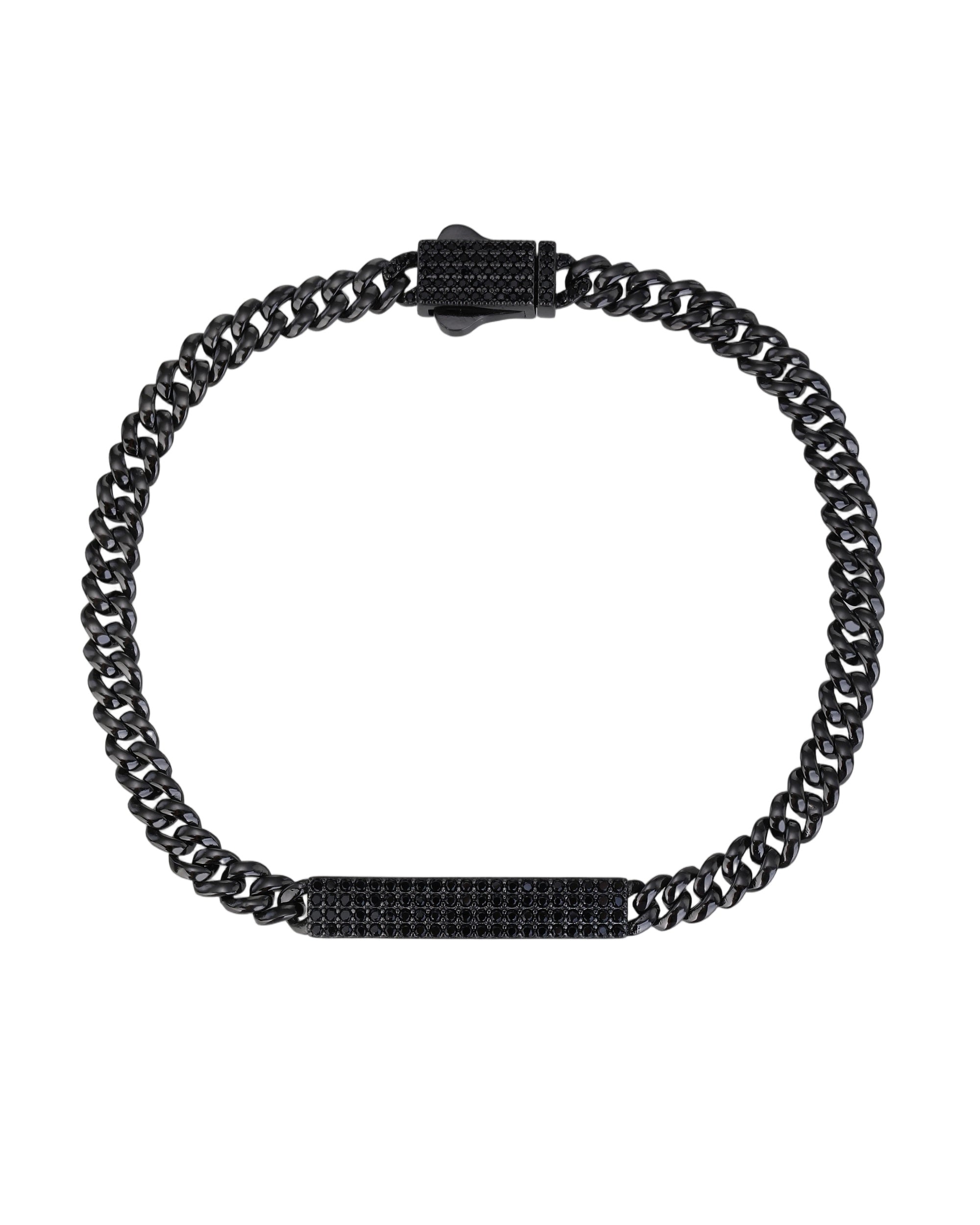 Pulsera cubana con circonia negro de 21cm en rodio negro