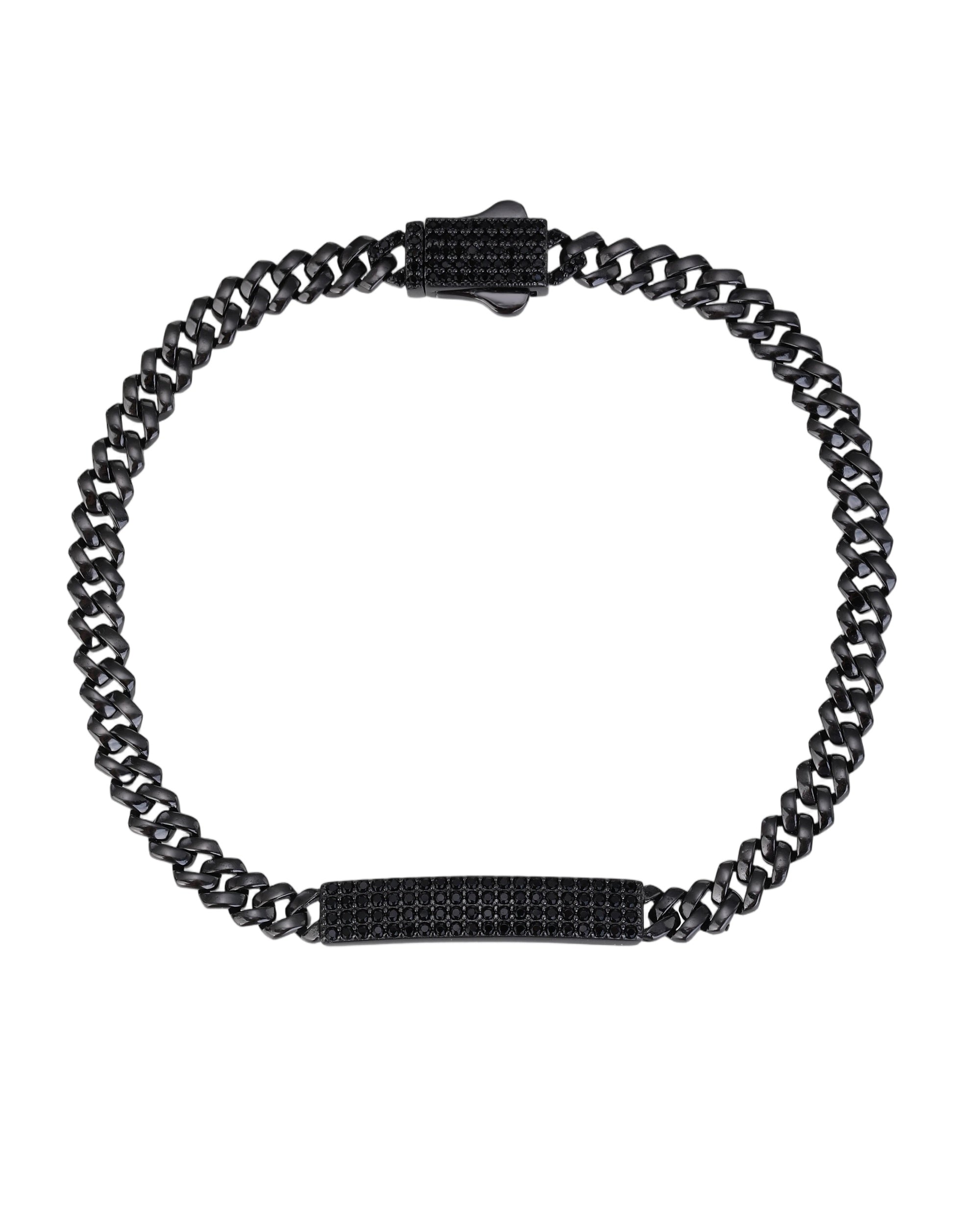 Pulsera cubana con circonia negro de 21cm en rodio negro