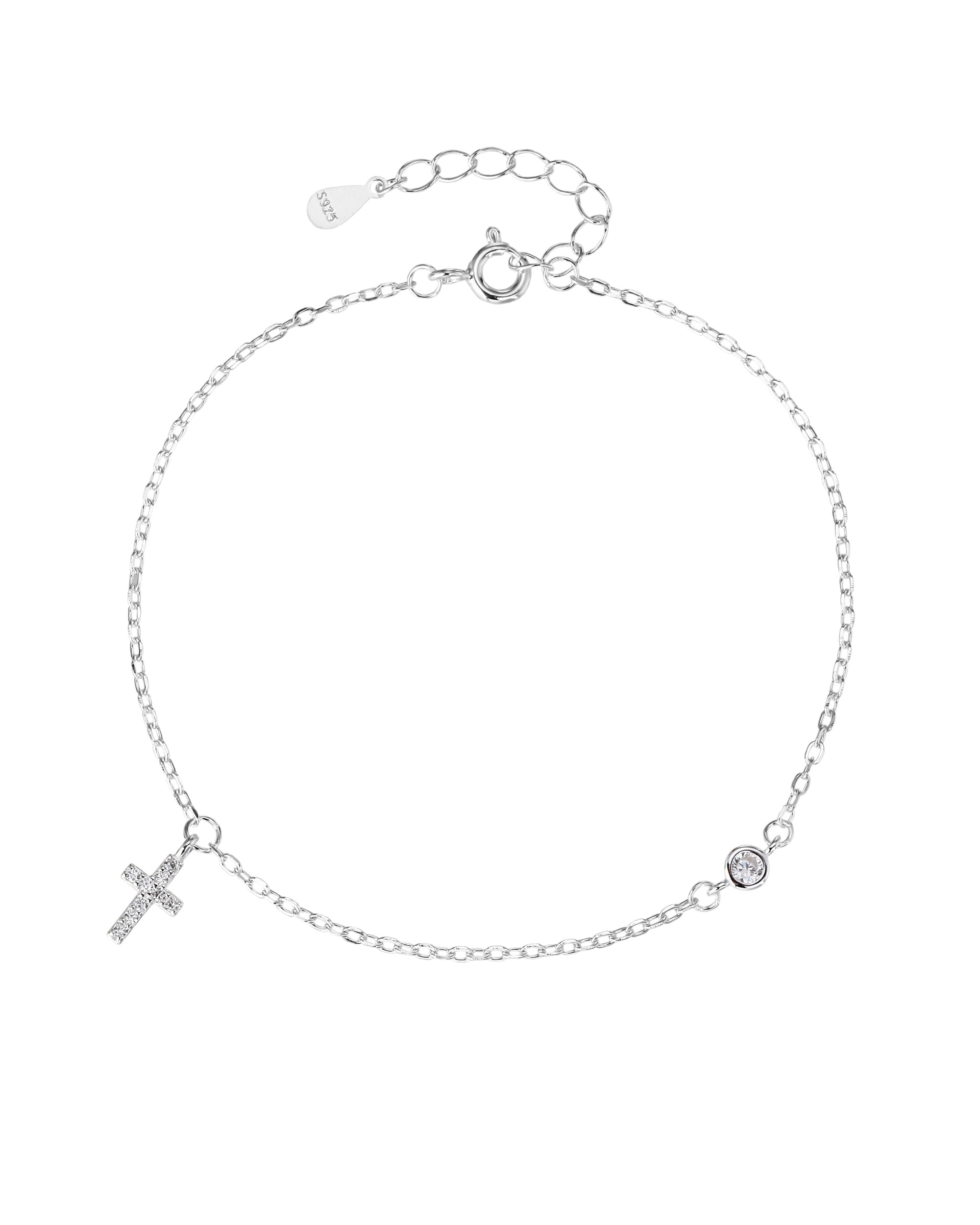 Pulsera sencilla de Cruz con circonia blanca 17+3cm en plateado