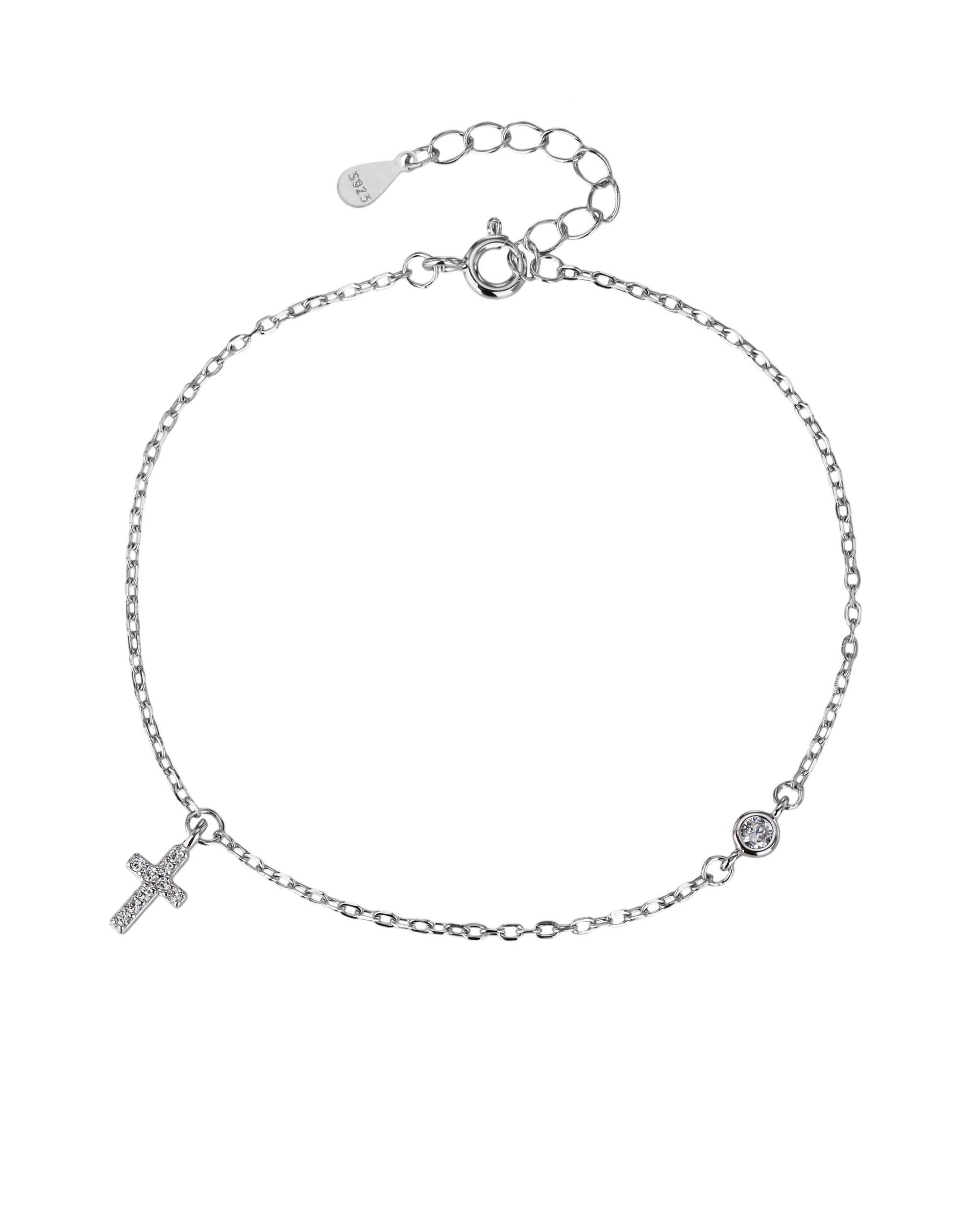 Pulsera sencilla de Cruz con circonia blanca 17+3cm en rodizado