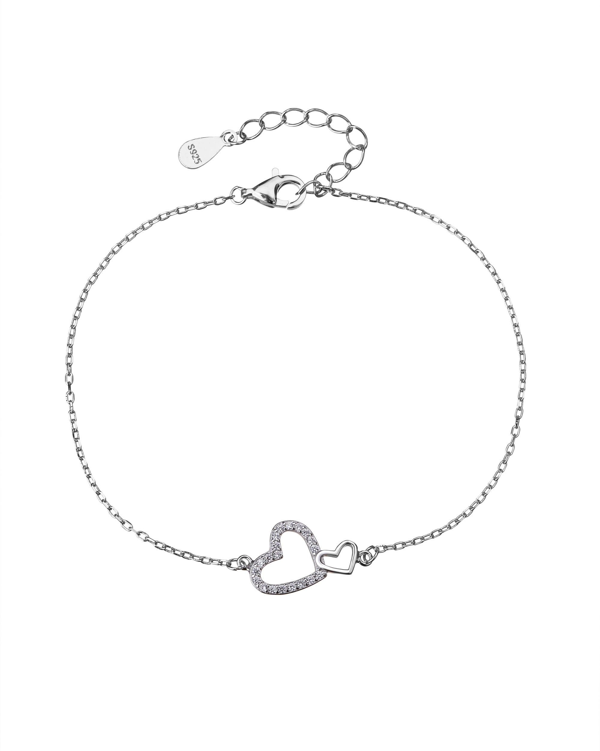 Pulsera de corazones con circonia blanca de 17+3cm en rodizado